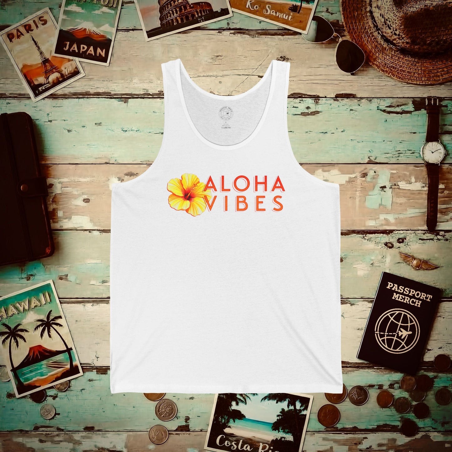 Sun-Kissed Hibiscus Aloha Vibes, Hawaii Tank Top White / XS