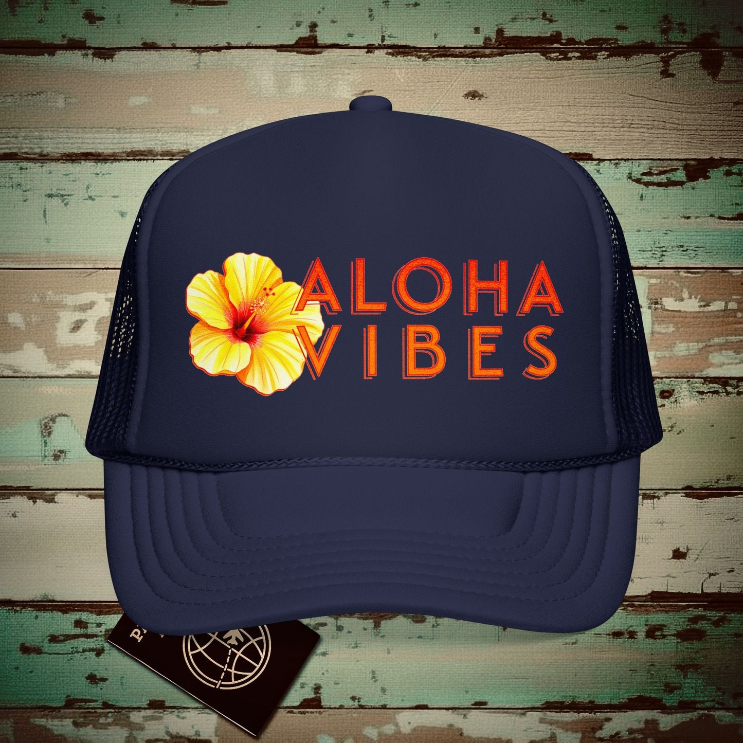 Sun-Kissed Hibiscus Aloha Vibes, Hawaii Trucker Hat Dark Navy / One size