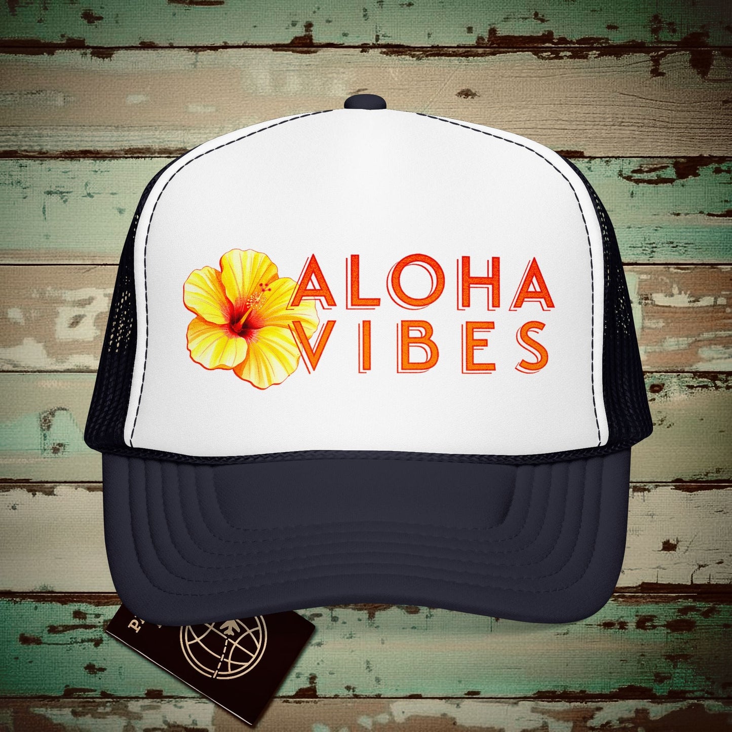 Sun-Kissed Hibiscus Aloha Vibes, Hawaii Trucker Hat Navy / White / Navy / One size