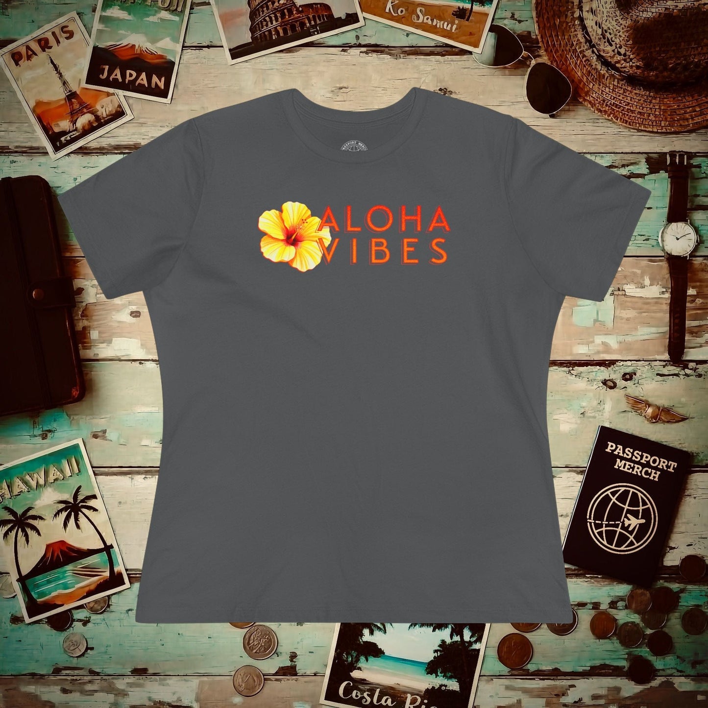 Sun-Kissed Hibiscus Aloha Vibes, Hawaii, Womens Fit T-Shirt Asphalt / S