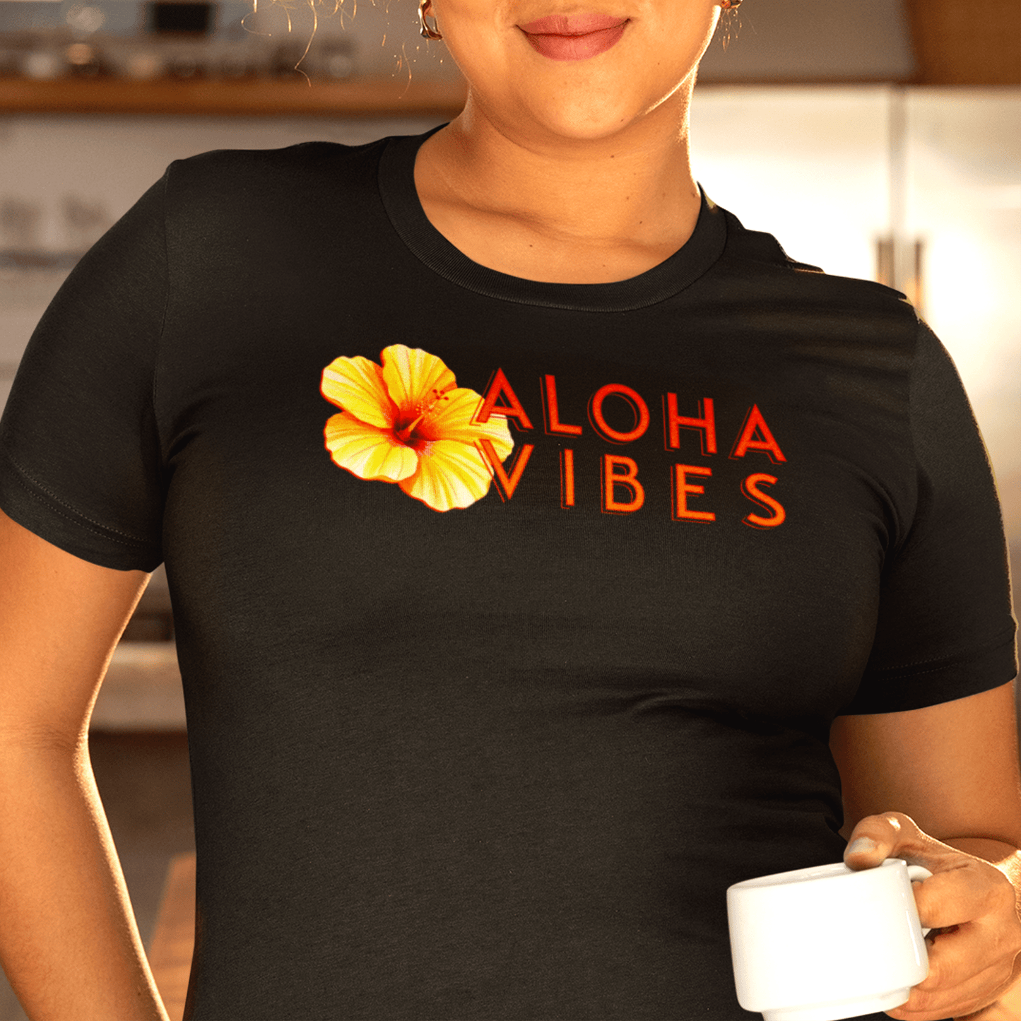 Sun-Kissed Hibiscus Aloha Vibes, Hawaii, Womens Fit T-Shirt Black / S