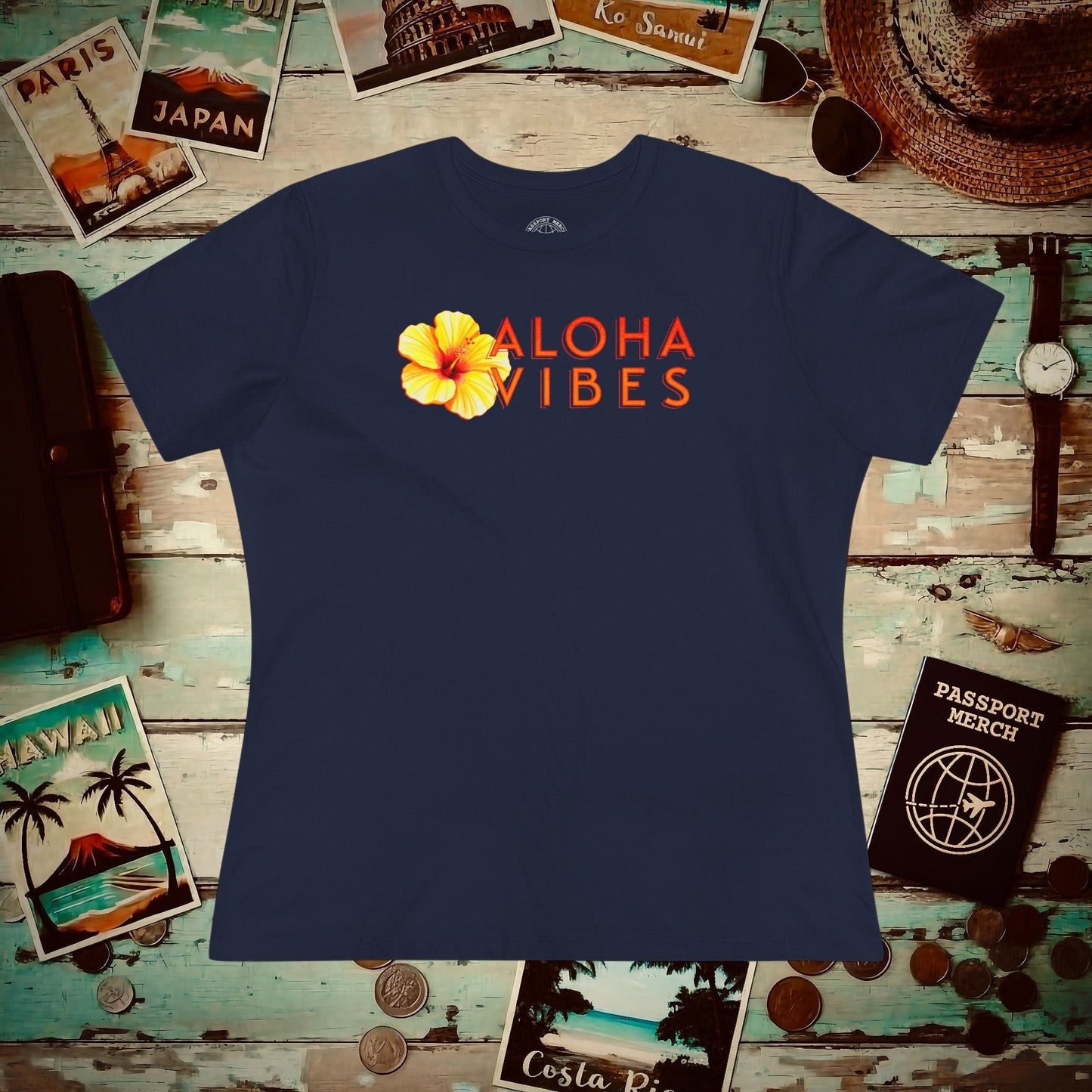 Sun-Kissed Hibiscus Aloha Vibes, Hawaii, Womens Fit T-Shirt Navy / S