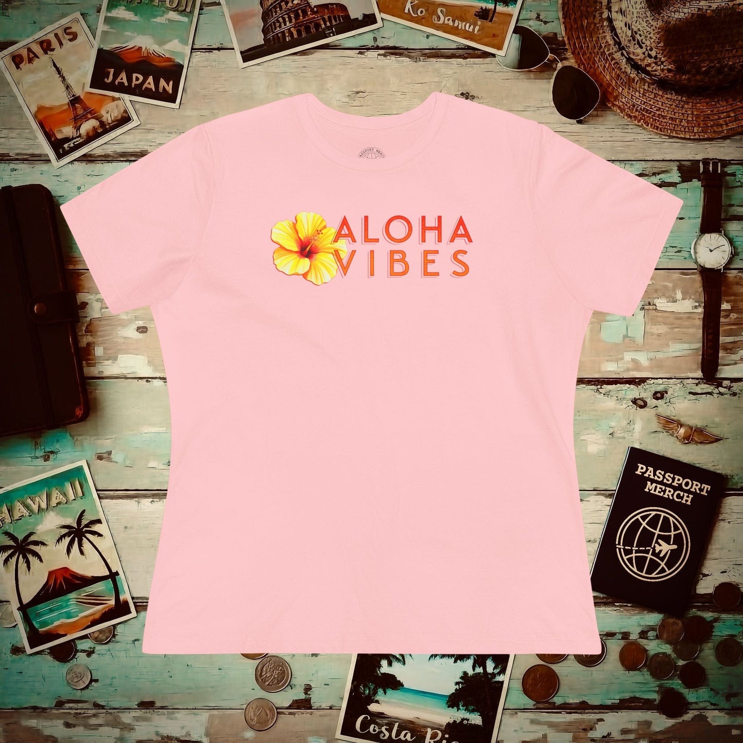 Sun-Kissed Hibiscus Aloha Vibes, Hawaii, Womens Fit T-Shirt Pink / S