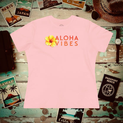 Sun-Kissed Hibiscus Aloha Vibes, Hawaii, Womens Fit T-Shirt Pink / S