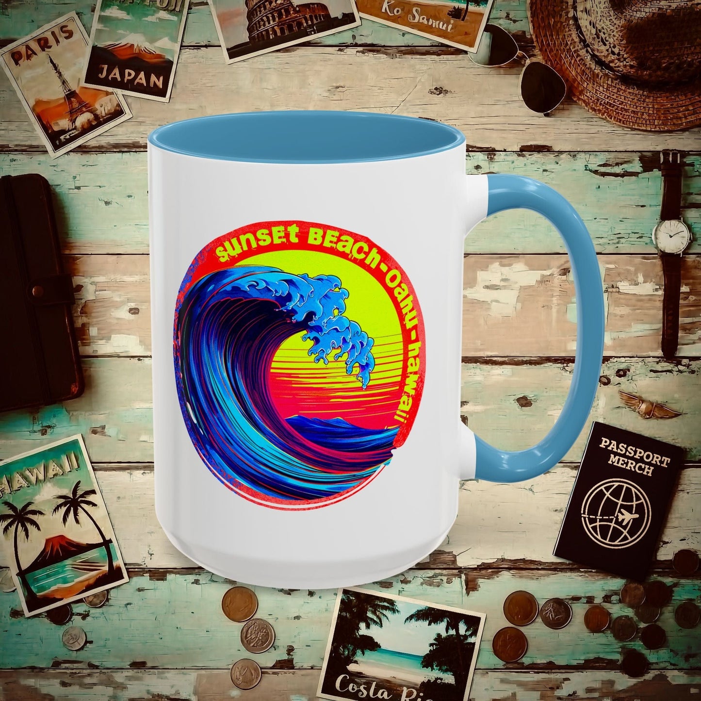 Sunset Beach Oahu, Hawaii 15oz Mug Light Blue / 15oz