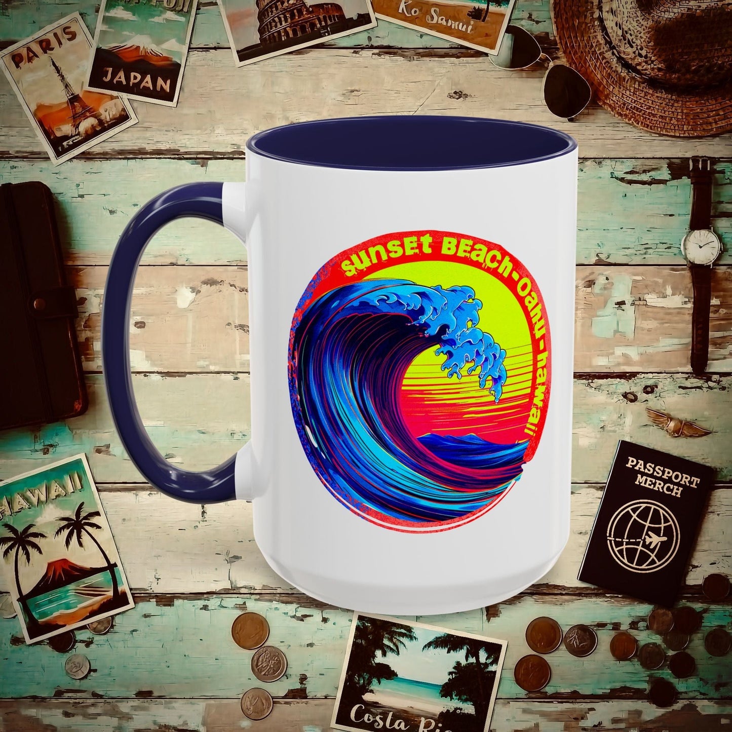 Sunset Beach Oahu, Hawaii 15oz Mug Navy / 15oz