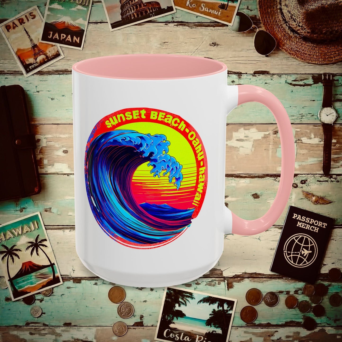 Sunset Beach Oahu, Hawaii 15oz Mug Pink / 15oz
