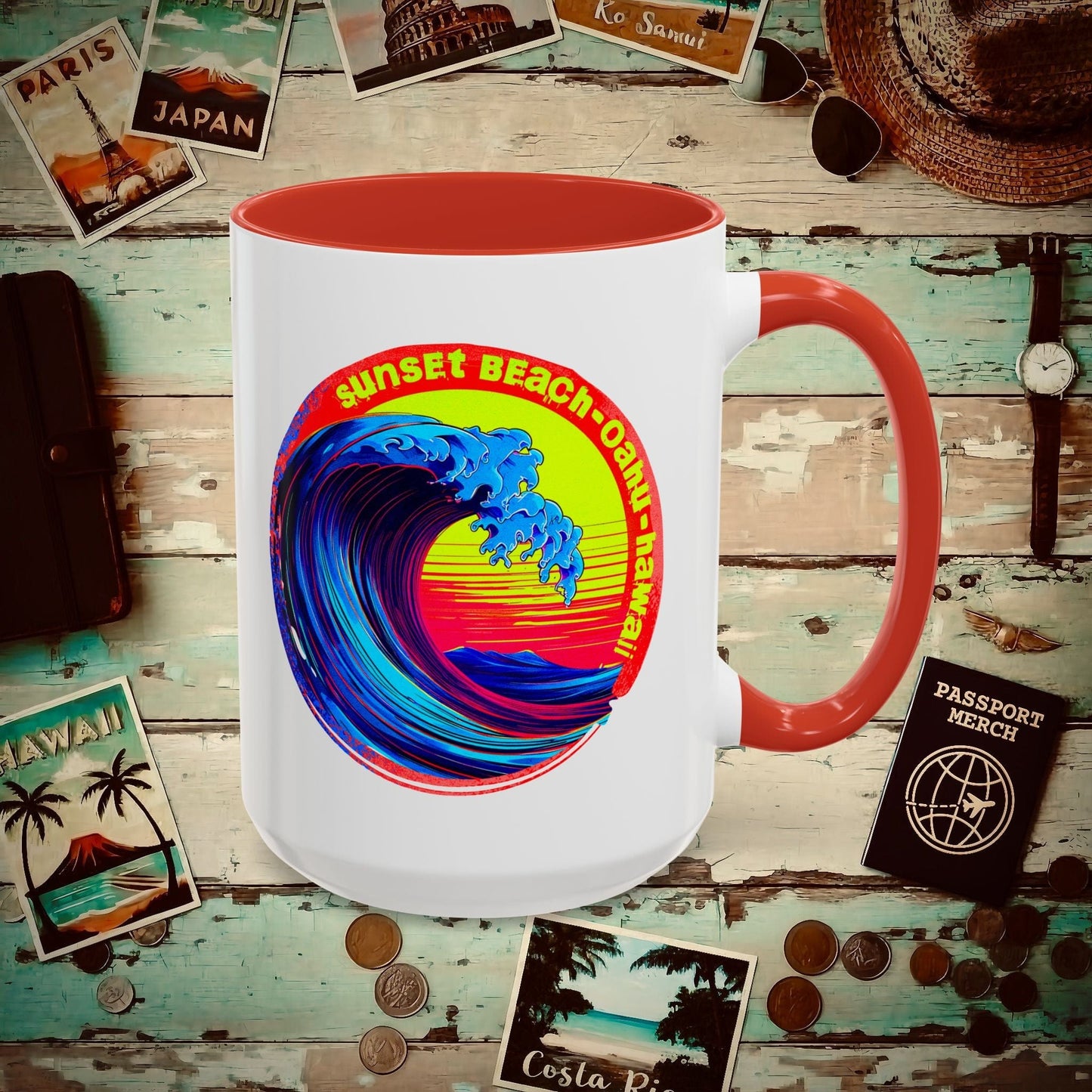 Sunset Beach Oahu, Hawaii 15oz Mug Red / 15oz