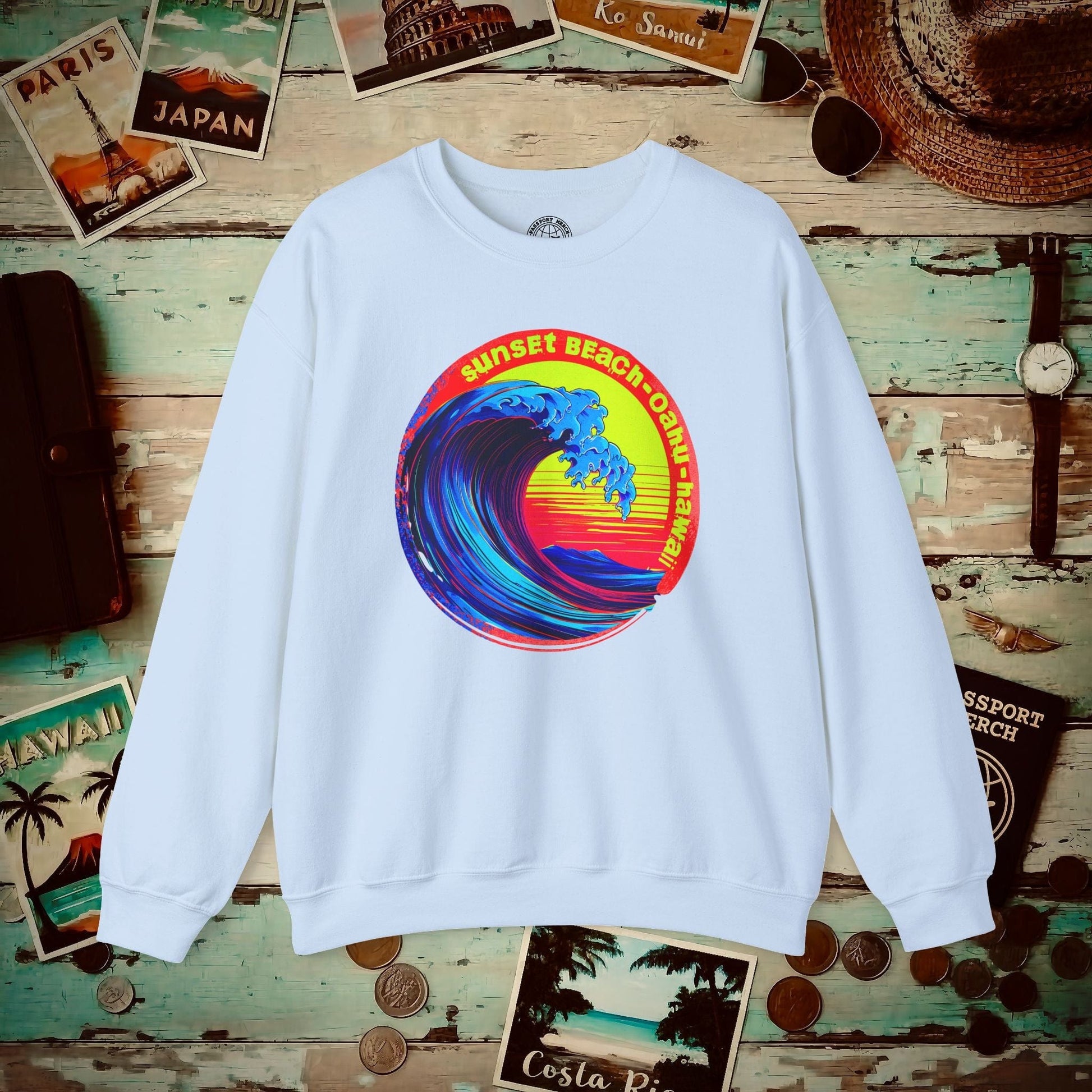 Sunset Beach Oahu, Hawaii Crewneck Light Blue / S