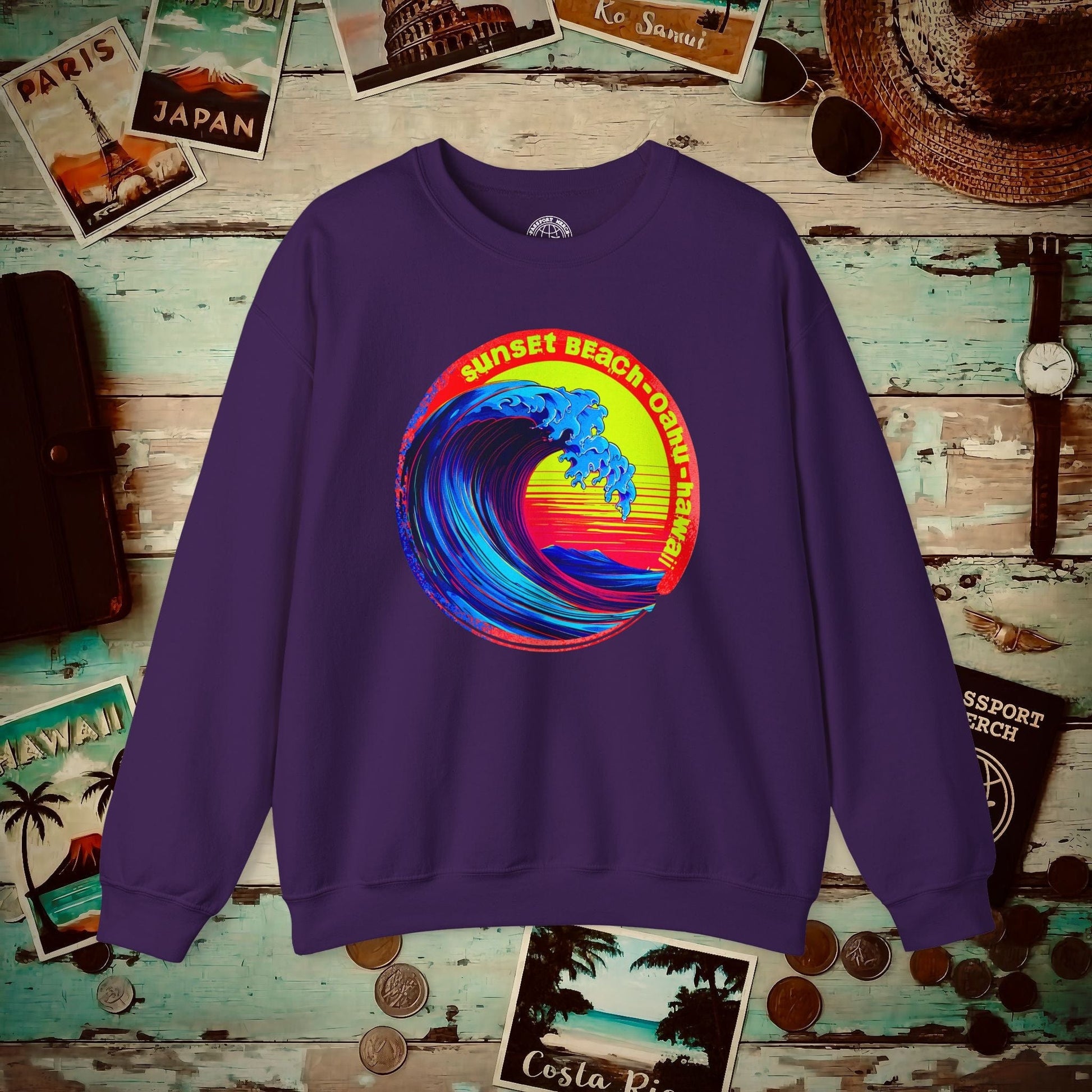 Sunset Beach Oahu, Hawaii Crewneck Purple / S