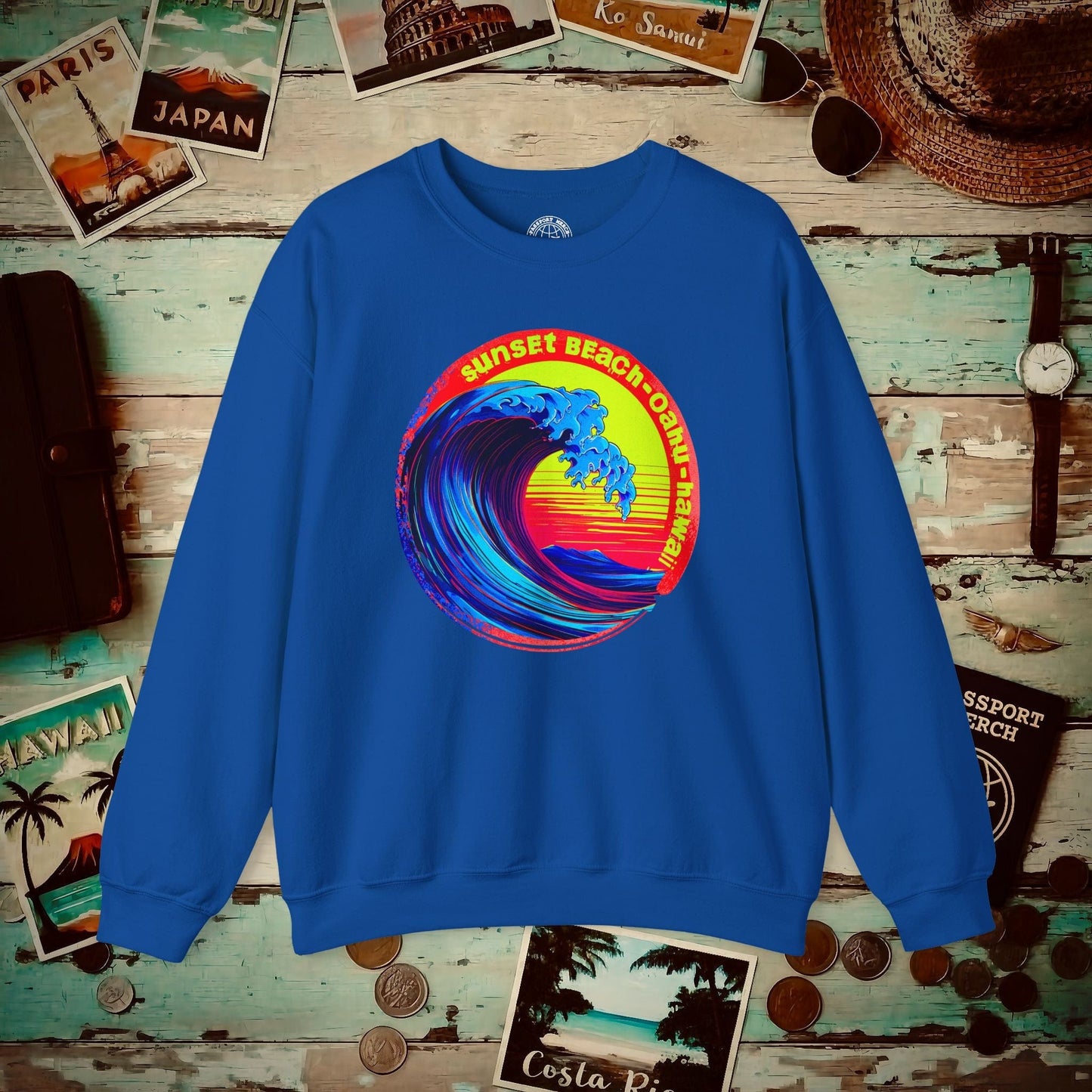 Sunset Beach Oahu, Hawaii Crewneck Royal / S