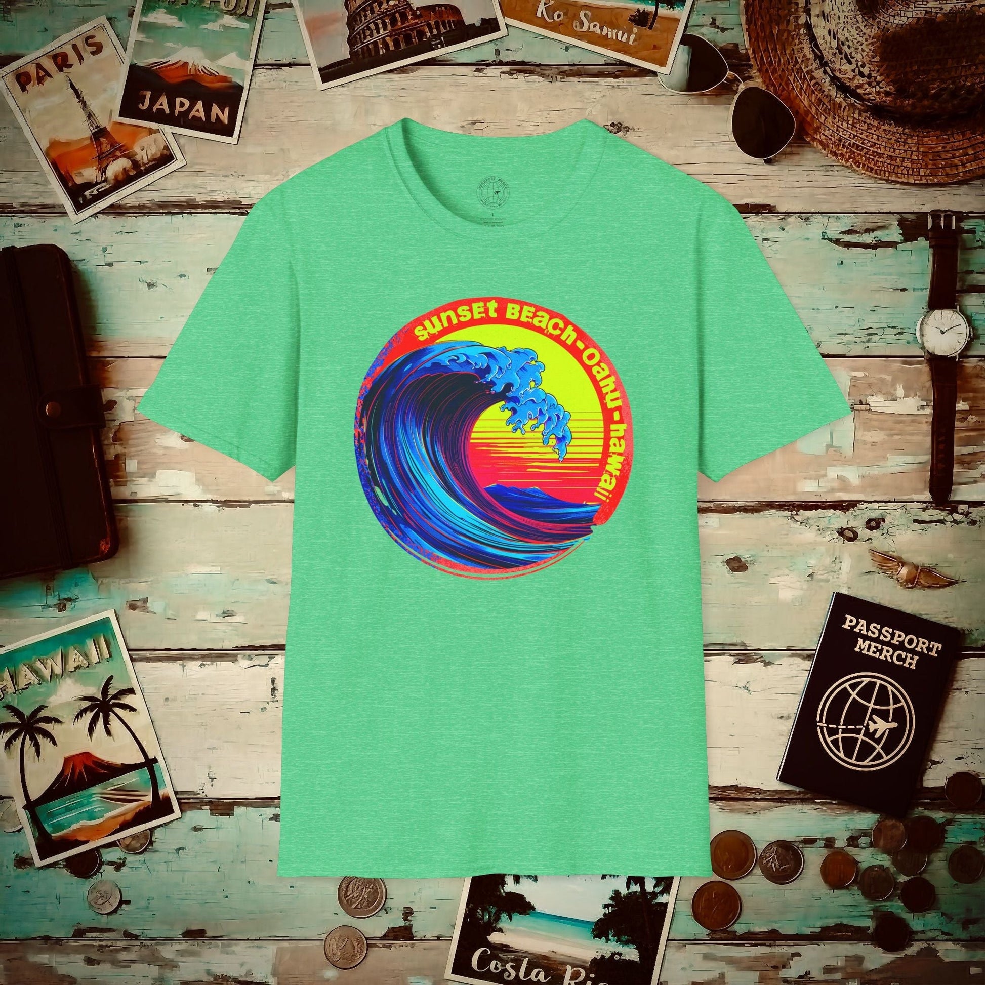 Sunset Beach Oahu, Hawaii T-Shirt Heather Irish Green / S