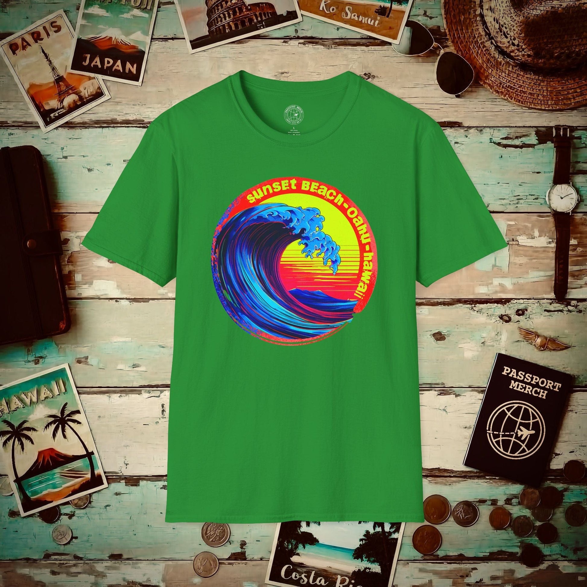 Sunset Beach Oahu, Hawaii T-Shirt Irish Green / S