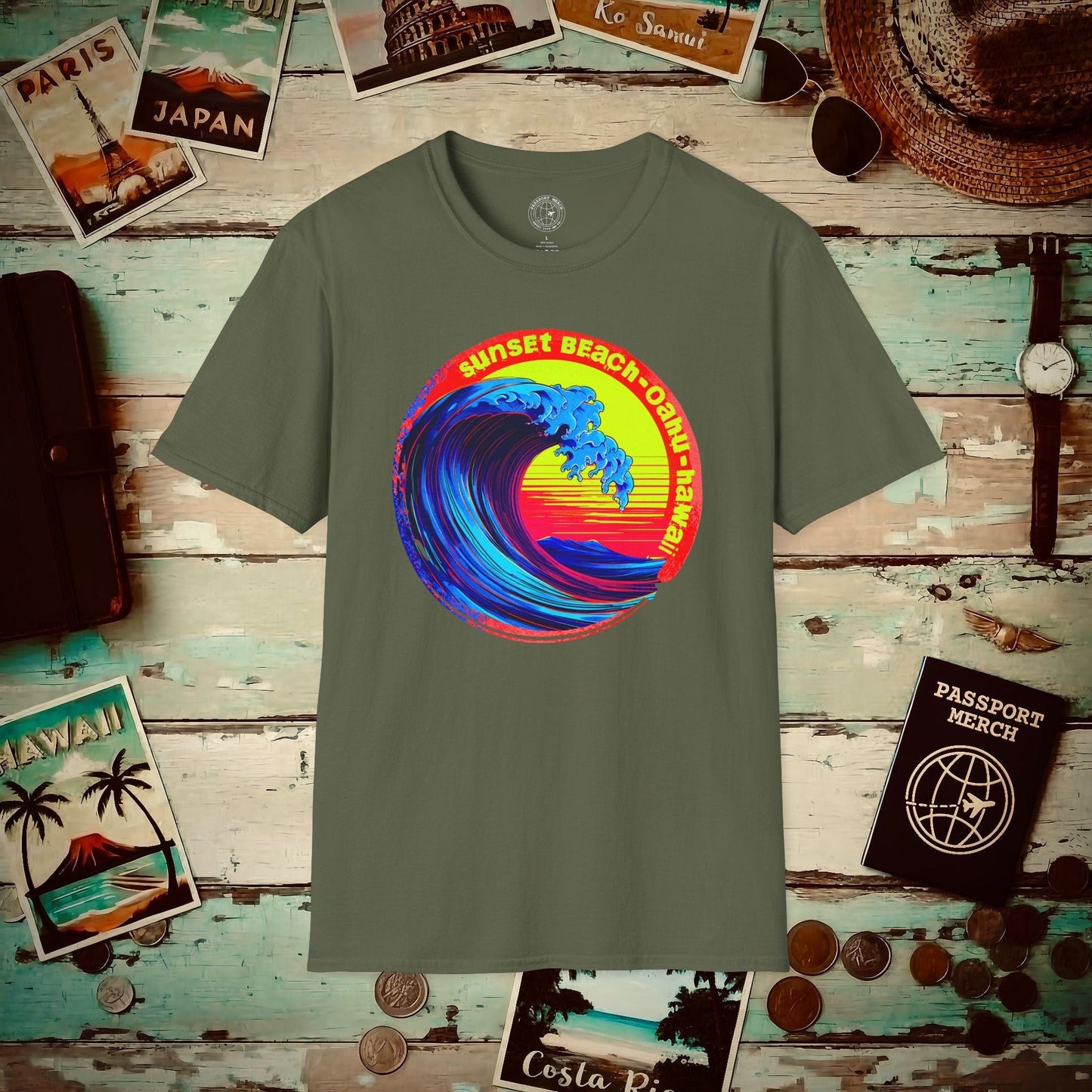 Sunset Beach Oahu, Hawaii T-Shirt Military Green / S