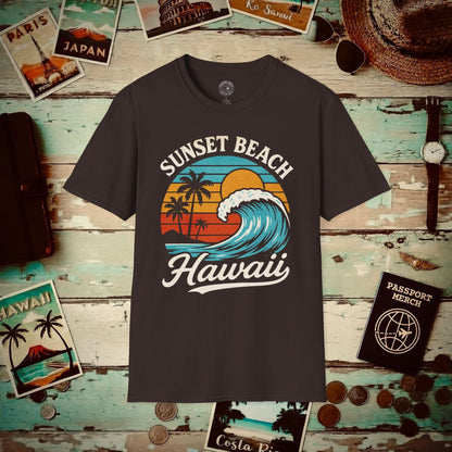 Sunset Beach, Oahu, Hawaii - Vibrant Wave Retro T-Shirt Dark Chocolate / S