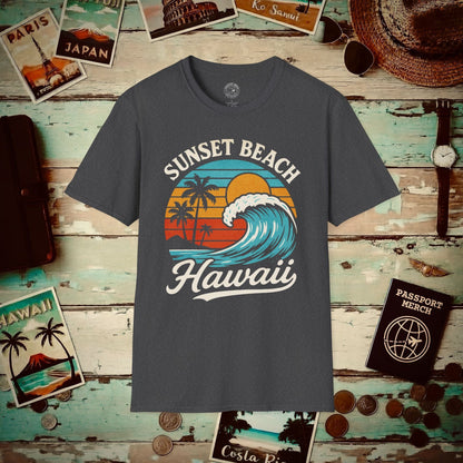 Sunset Beach, Oahu, Hawaii - Vibrant Wave Retro T-Shirt Dark Heather / S