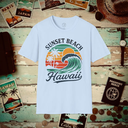 Sunset Beach, Oahu, Hawaii - Vibrant Wave Retro T-Shirt Light Blue / S