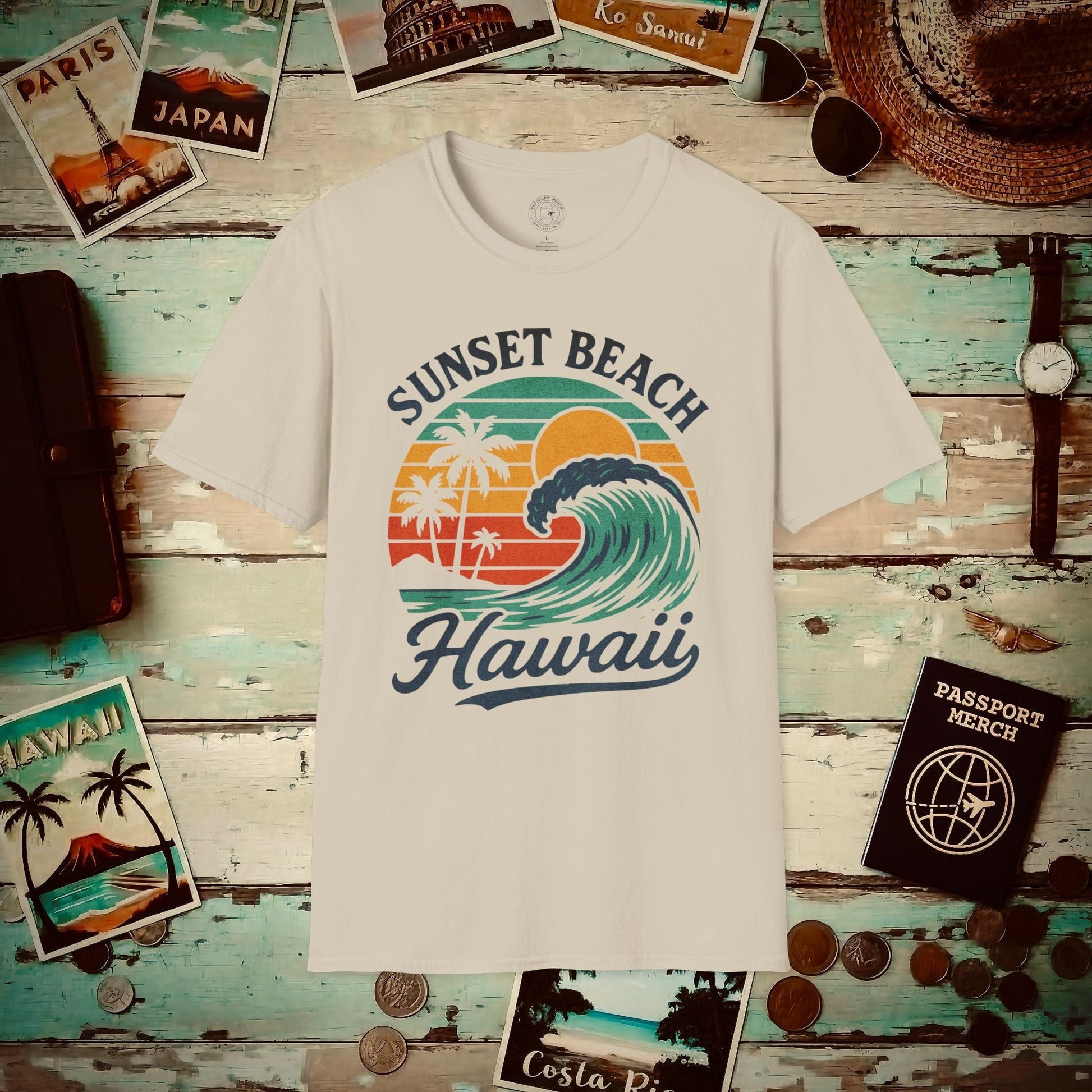 Sunset Beach, Oahu, Hawaii - Vibrant Wave Retro T-Shirt Sand / S