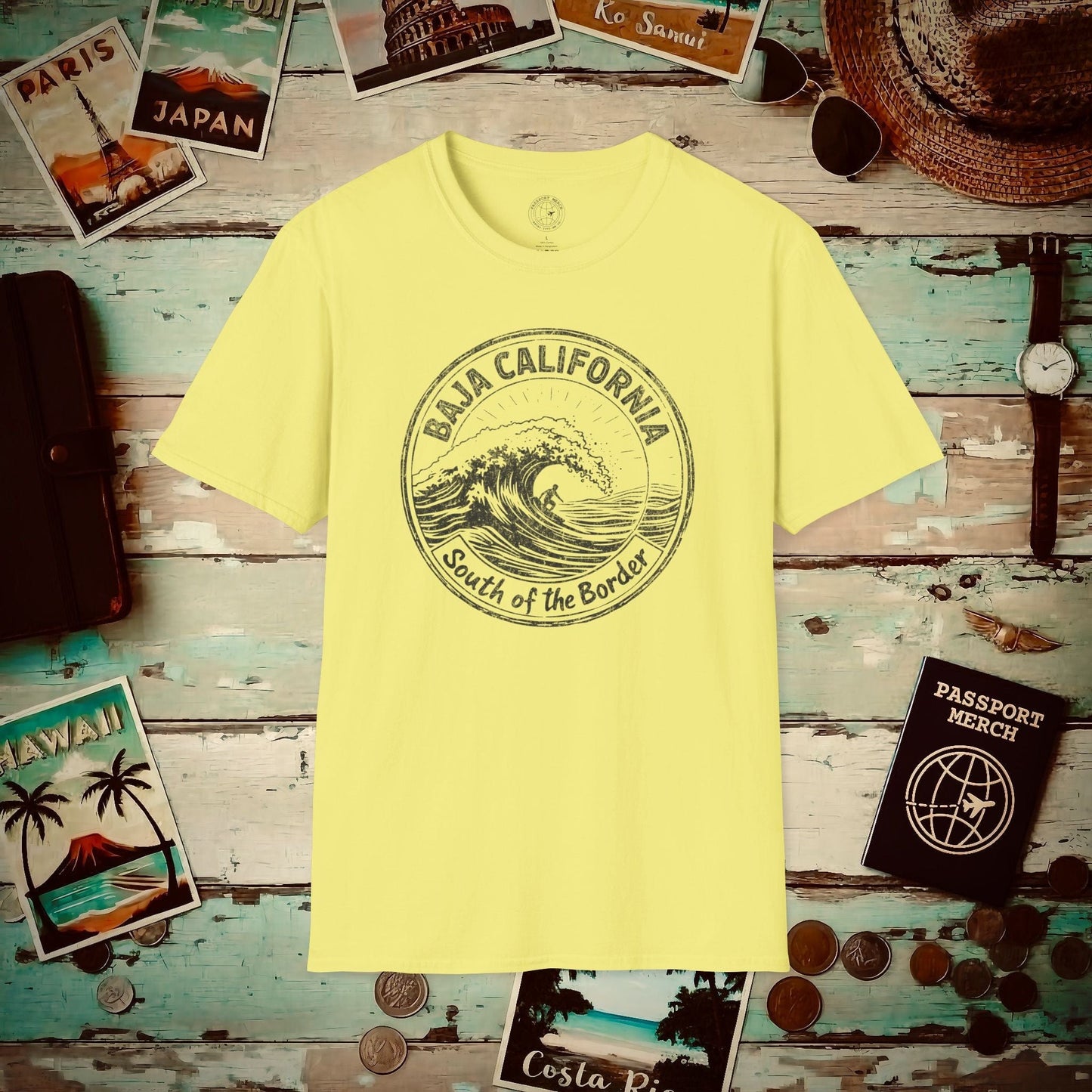 Surf South of the Border, Baja California, Mexico T-Shirt Cornsilk / S