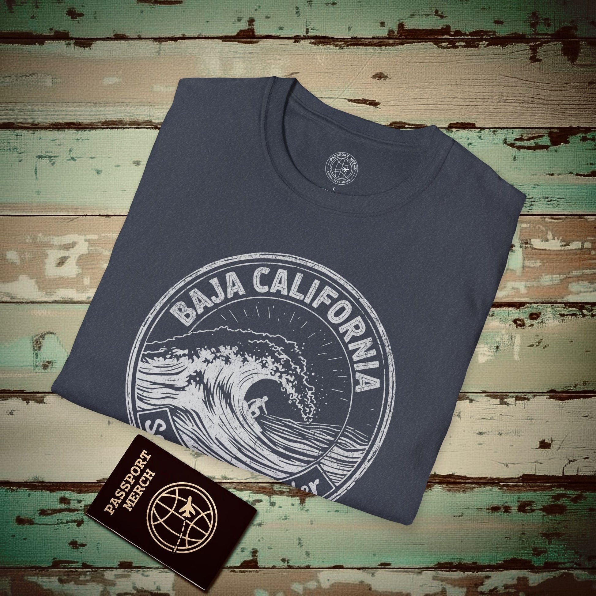 Surf South of the Border, Baja California, Mexico T-Shirt Heather Navy / S