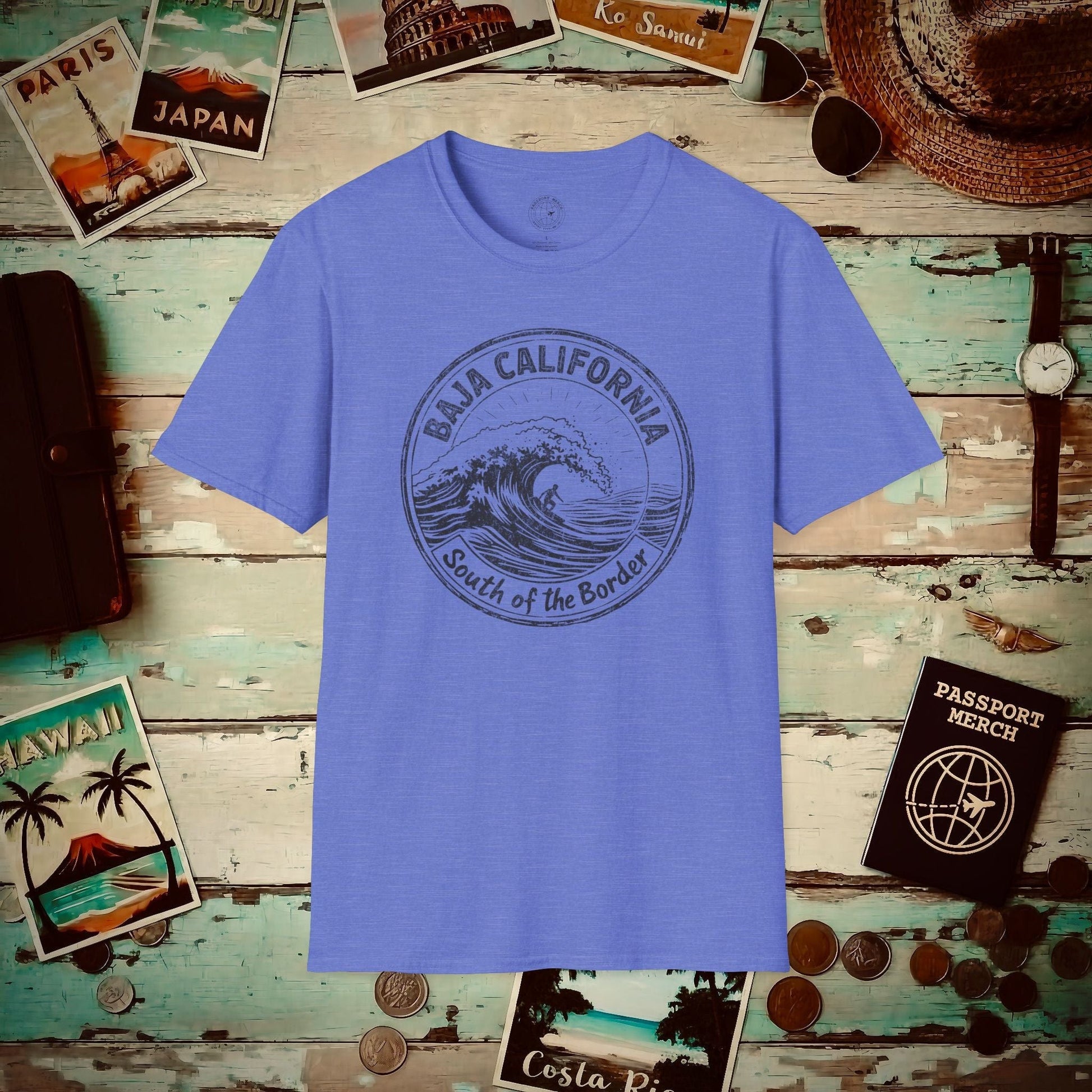 Surf South of the Border, Baja California, Mexico T-Shirt Heather Royal / S