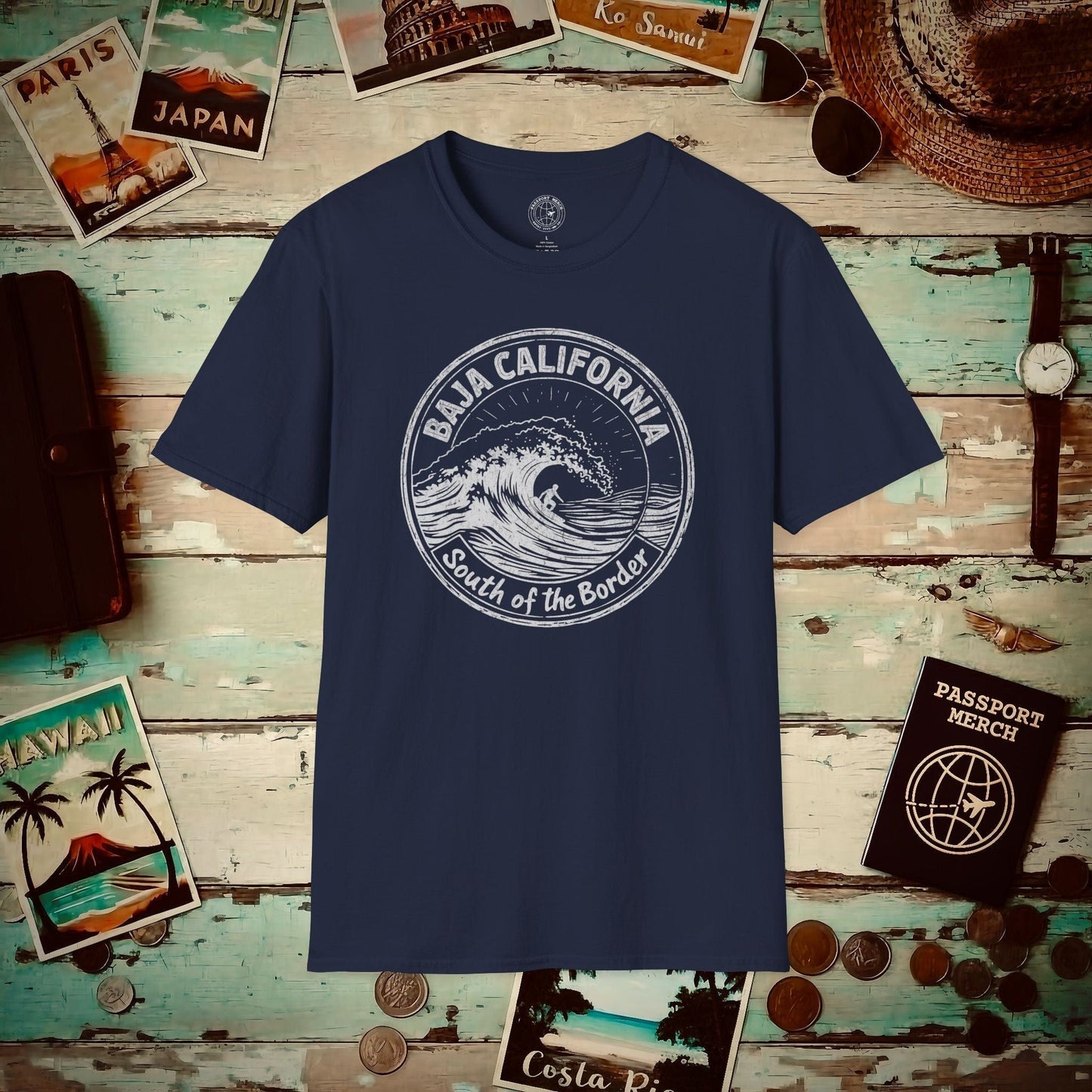 Surf South of the Border, Baja California, Mexico T-Shirt Navy / S