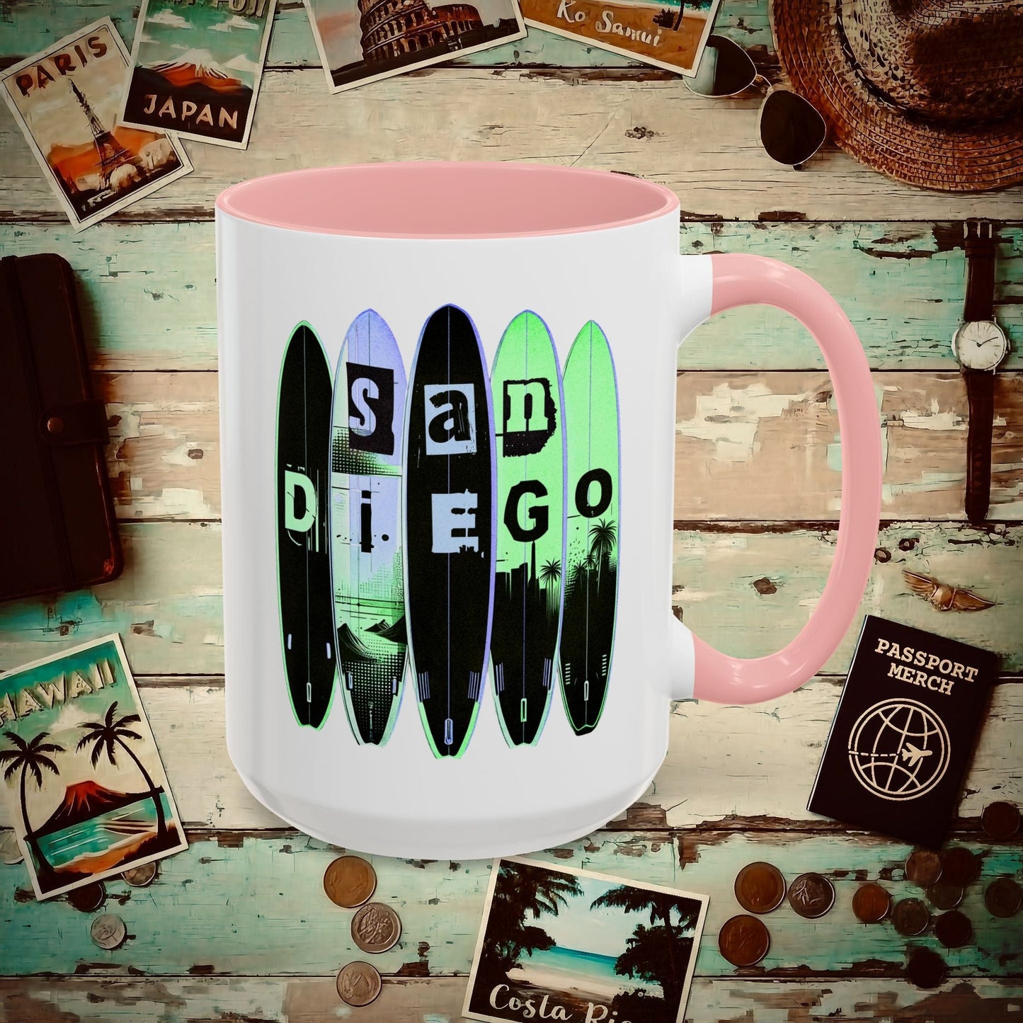 Surfboard Dreams San Diego, California 15oz Mug Pink / 15oz