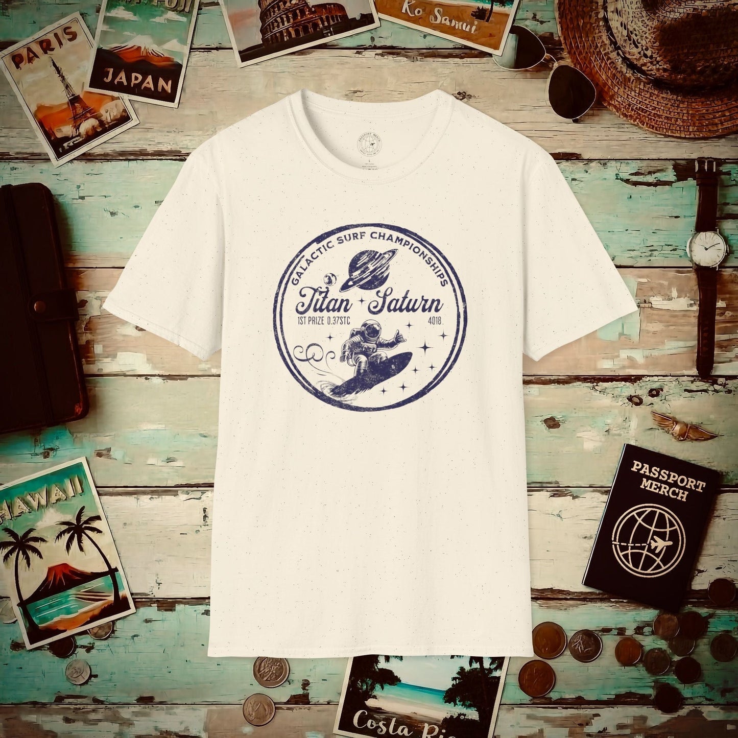 Surfing Astronaut, Hawaii T-Shirt Natural / S