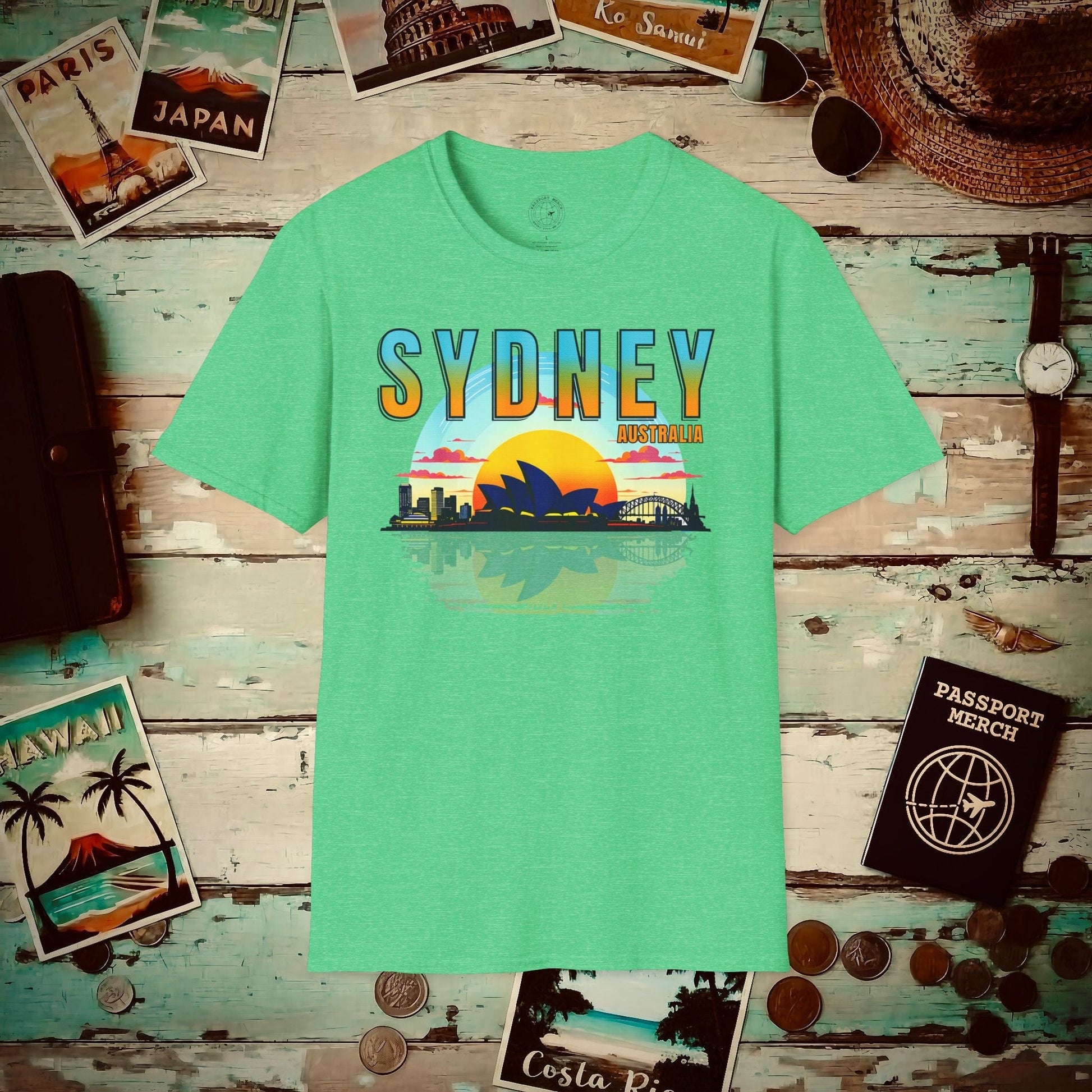 Sydney Opera House Sunset, Australia T-Shirt Heather Irish Green / S