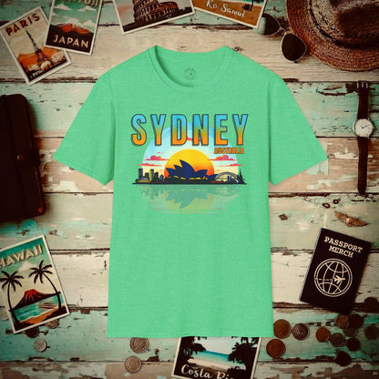 Sydney Opera House Sunset, Australia T-Shirt Heather Irish Green / S