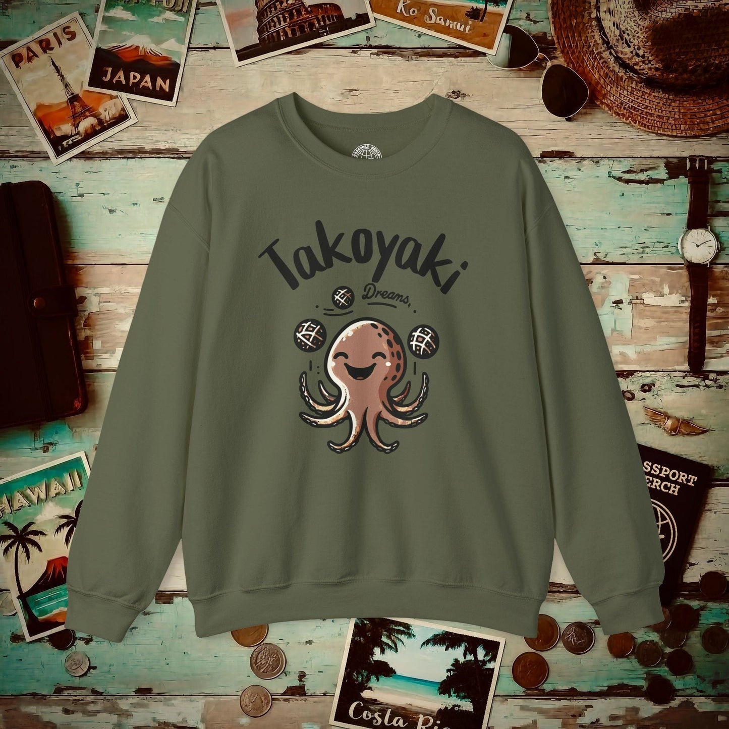 Takoyaki Dreams, Japan Crewneck Military Green / S