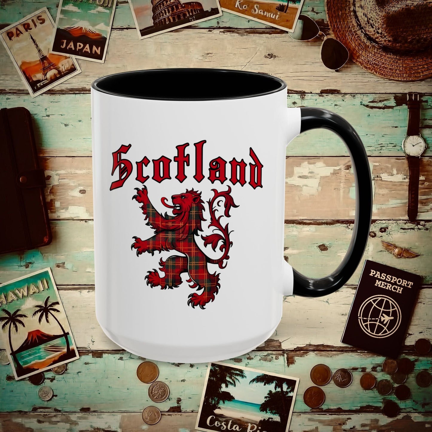 Tartan Lion Rampant, Scotland, UK 15oz Mug Black / 15oz