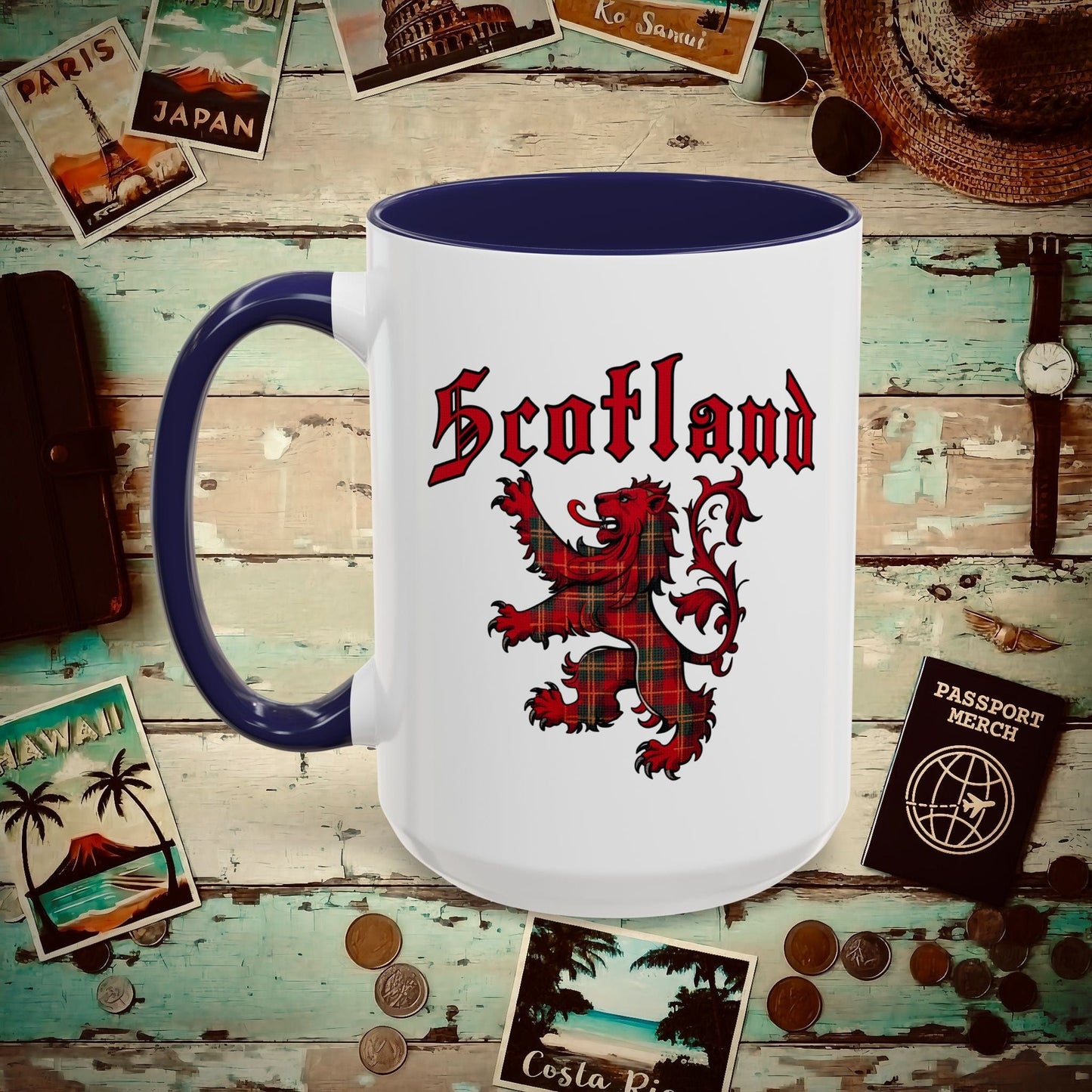 Tartan Lion Rampant, Scotland, UK 15oz Mug Navy / 15oz