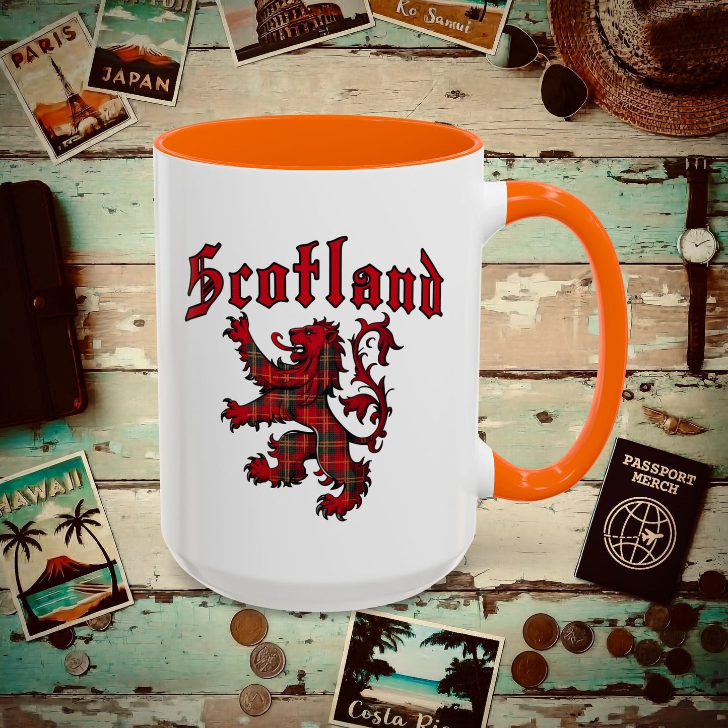 Tartan Lion Rampant, Scotland, UK 15oz Mug Orange / 15oz