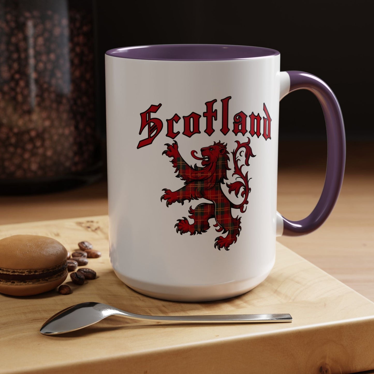 Tartan Lion Rampant, Scotland, UK 15oz Mug Purple / 15oz