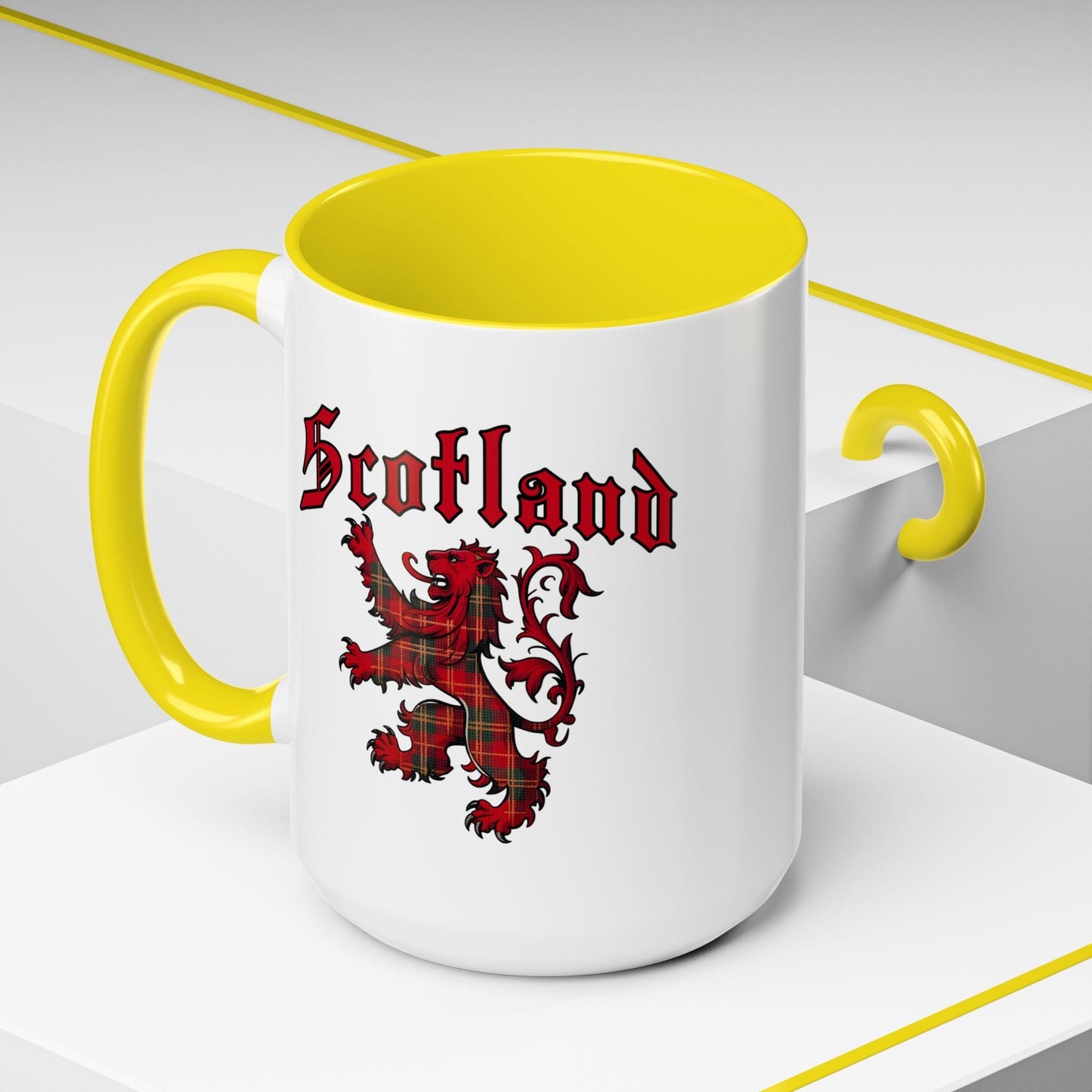 Tartan Lion Rampant, Scotland, UK 15oz Mug Yellow / 15oz