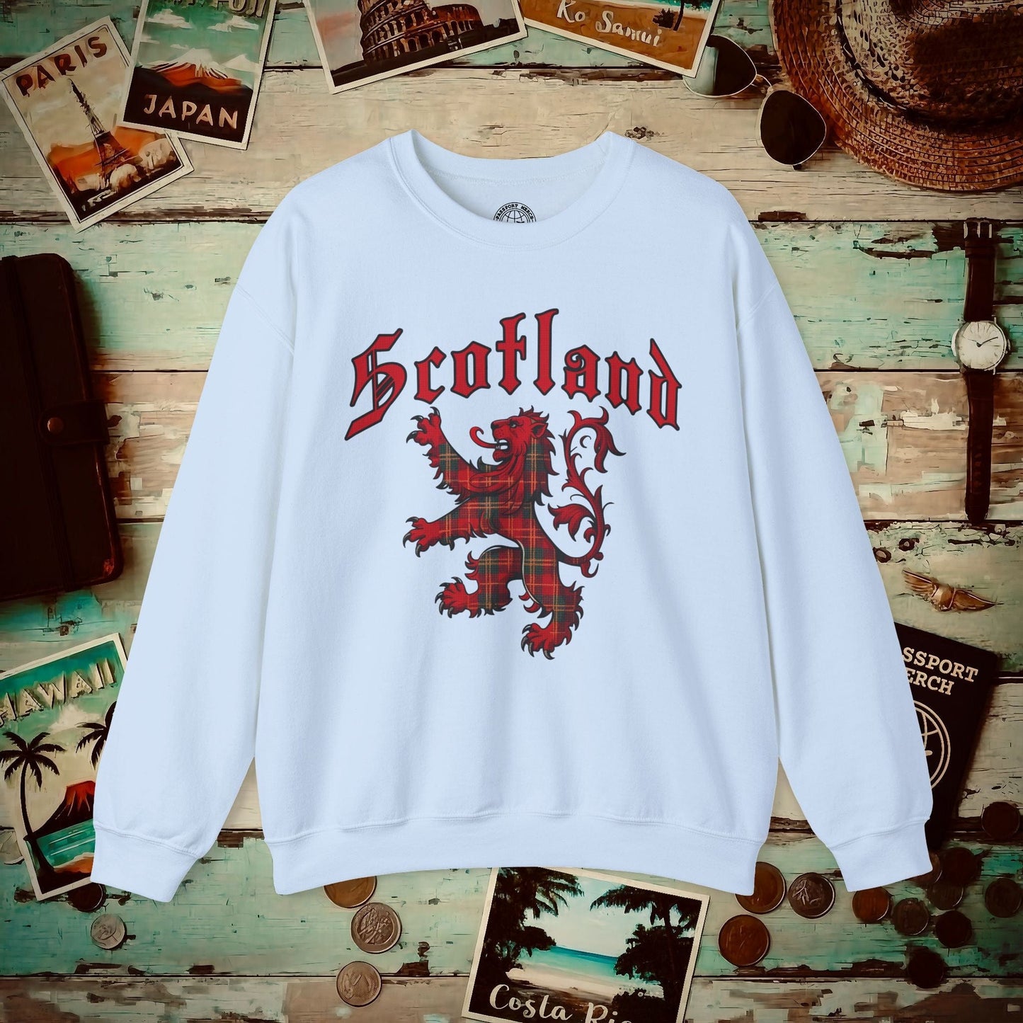 Tartan Lion Rampant, Scotland, UK Crewneck Light Blue / S