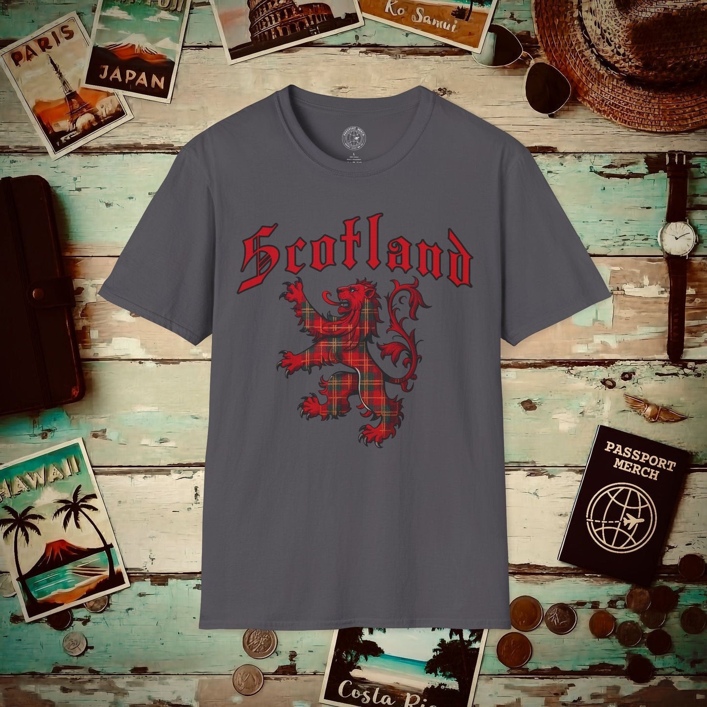Tartan Lion Rampant, Scotland, UK T-Shirt Charcoal / S