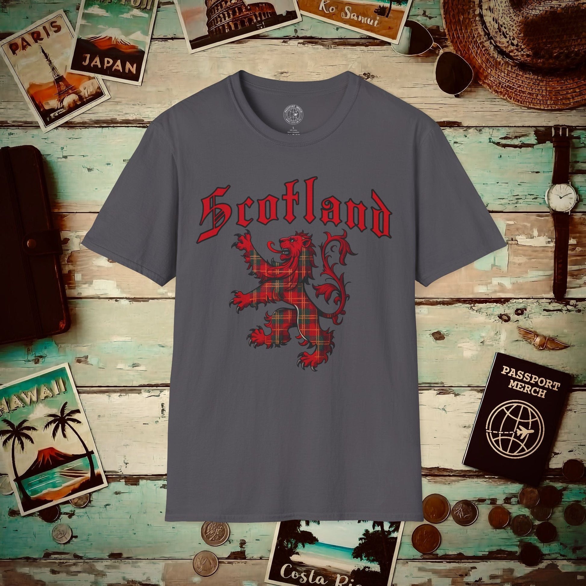 Tartan Lion Rampant, Scotland, UK T-Shirt Charcoal / S