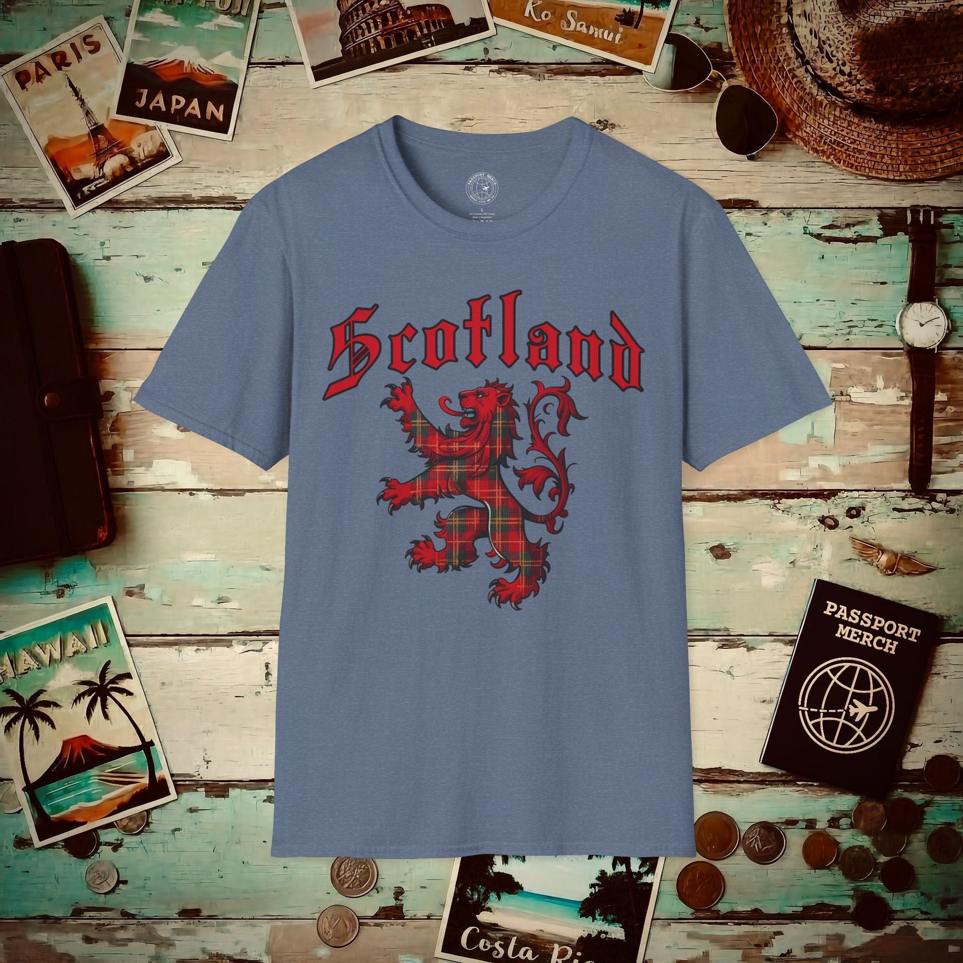 Tartan Lion Rampant, Scotland, UK T-Shirt Heather Indigo / S