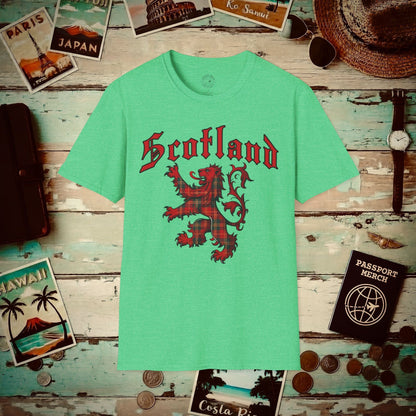 Tartan Lion Rampant, Scotland, UK T-Shirt Heather Irish Green / S
