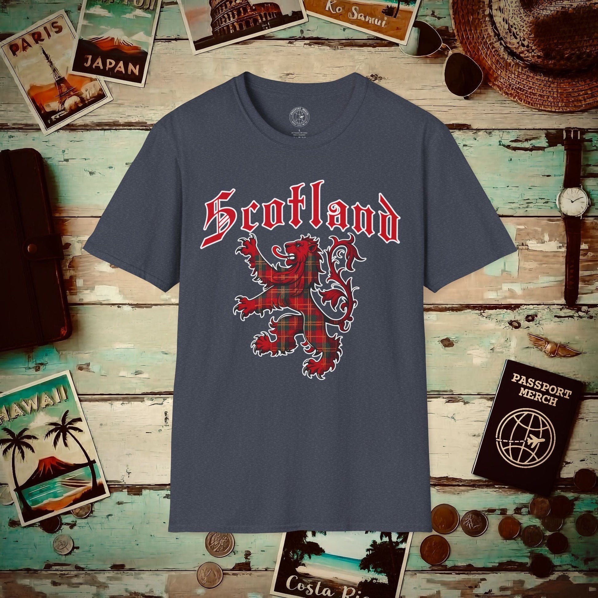 Tartan Lion Rampant, Scotland, UK T-Shirt Heather Navy / S