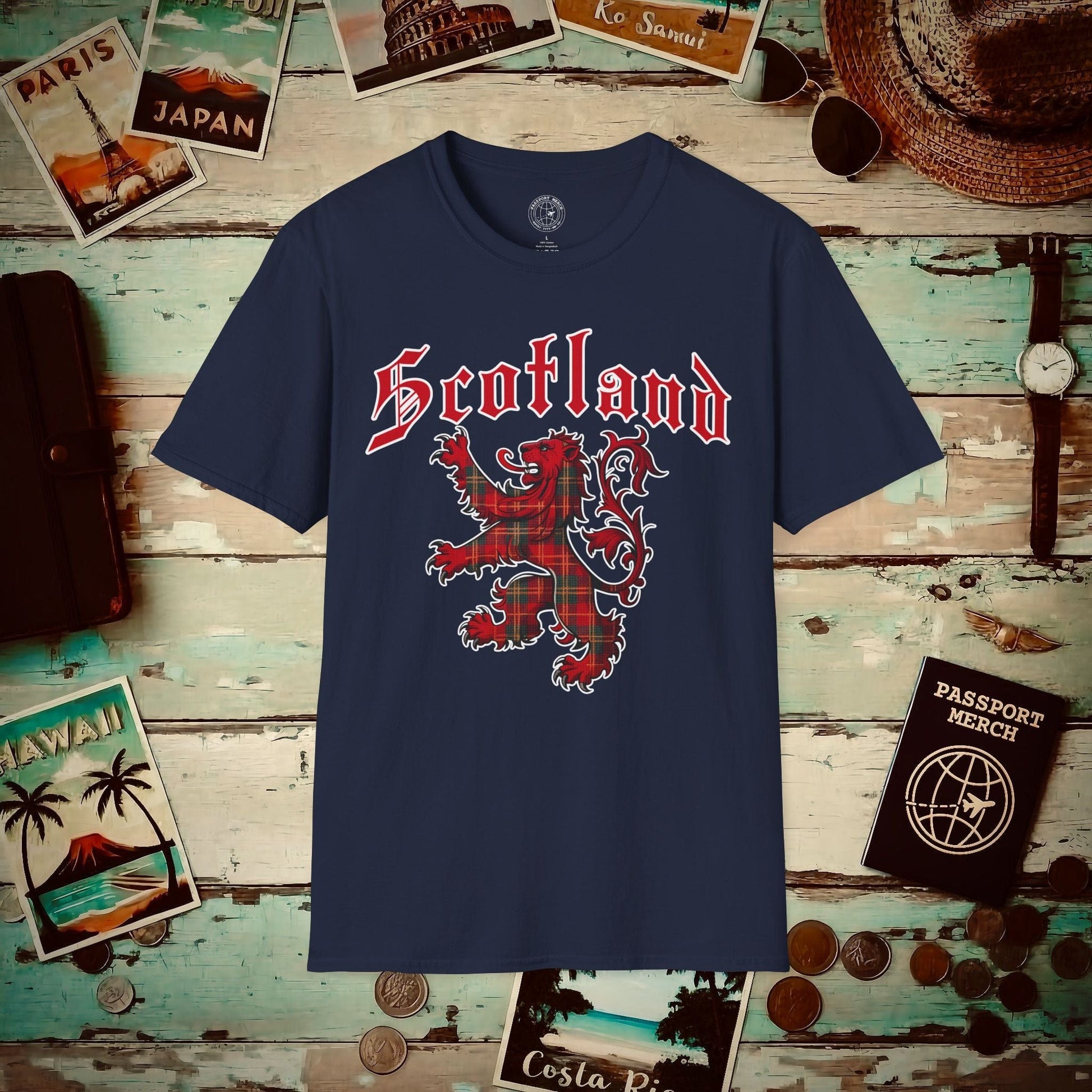 Tartan Lion Rampant, Scotland, UK T-Shirt Navy / S