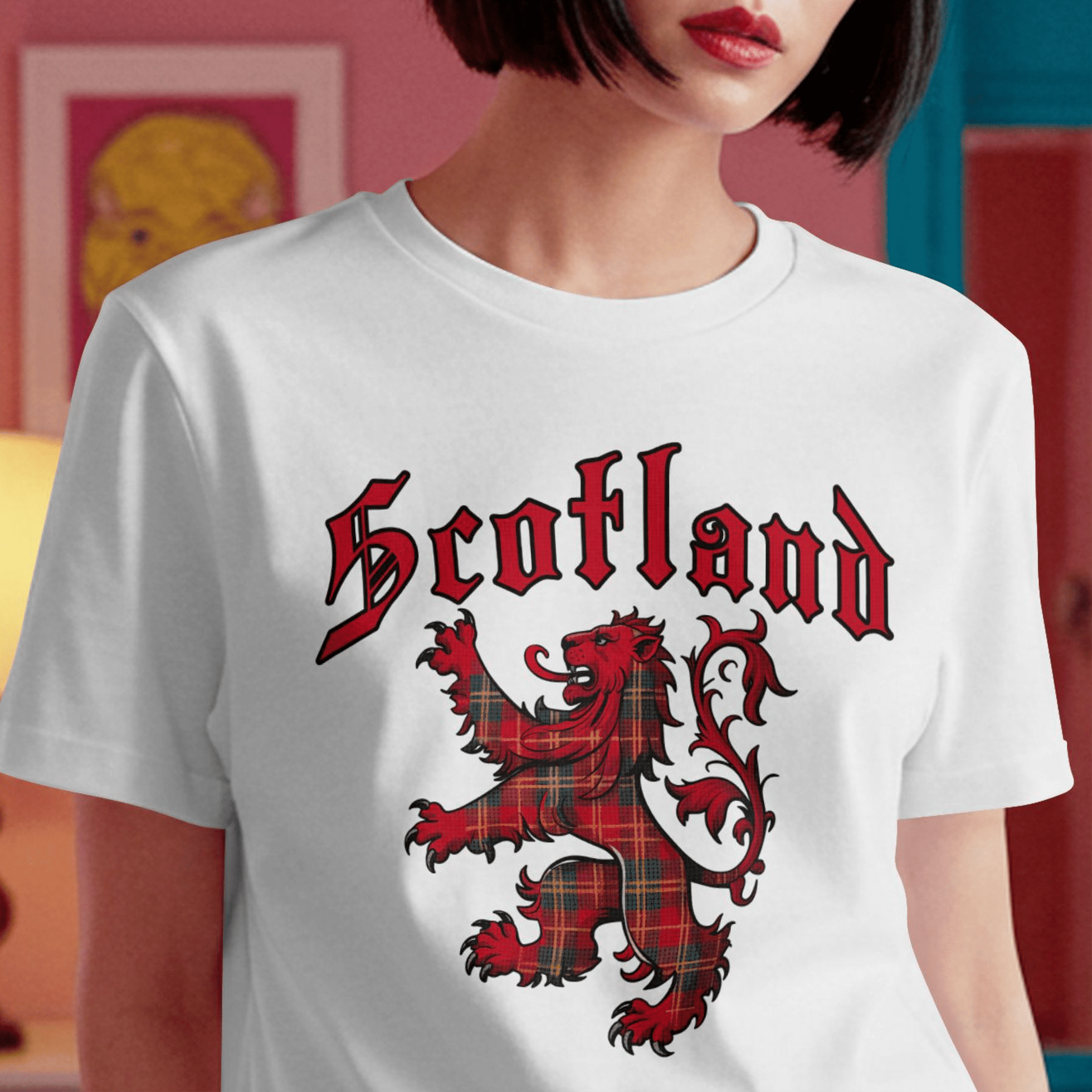 Tartan Lion Rampant, Scotland, UK T-Shirt White / S