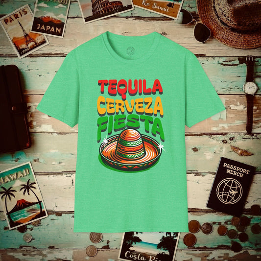 Tequila Cerveza Fiesta Mexico T-Shirt Heather Irish Green / S