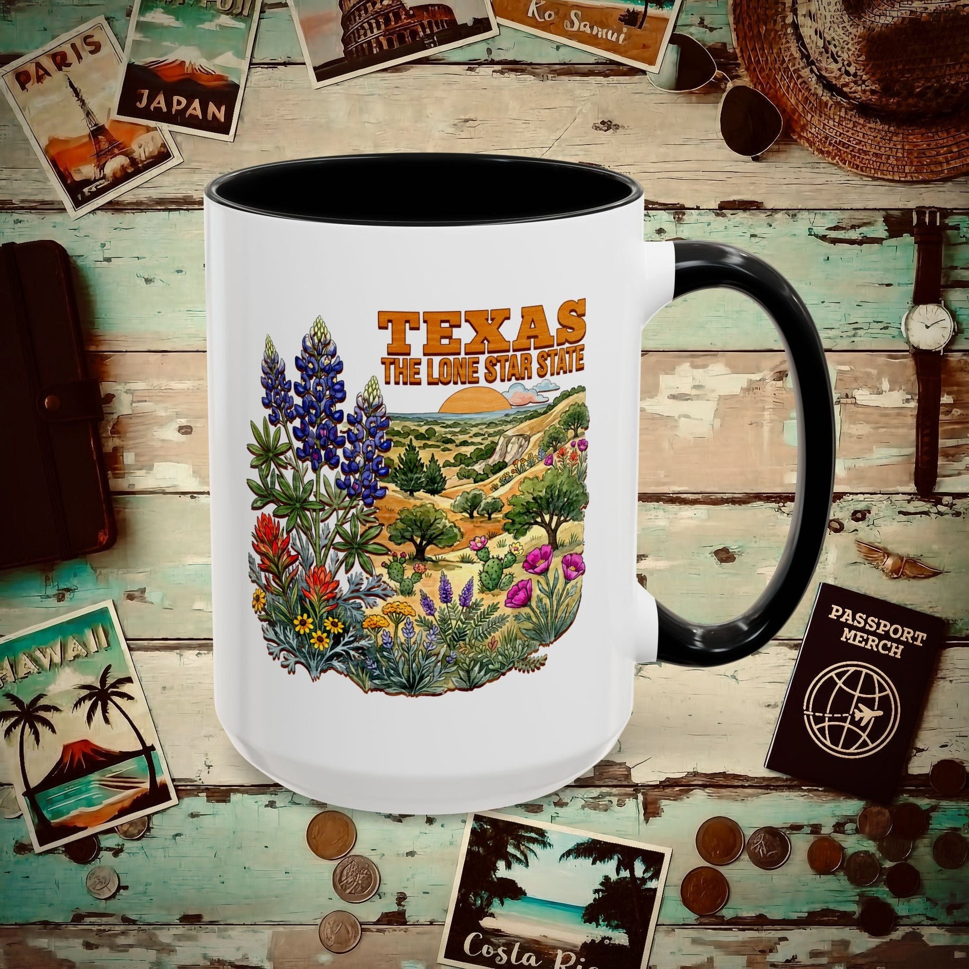 Texas Flowers in Watercolored Oak 15oz Mug Black / 15oz