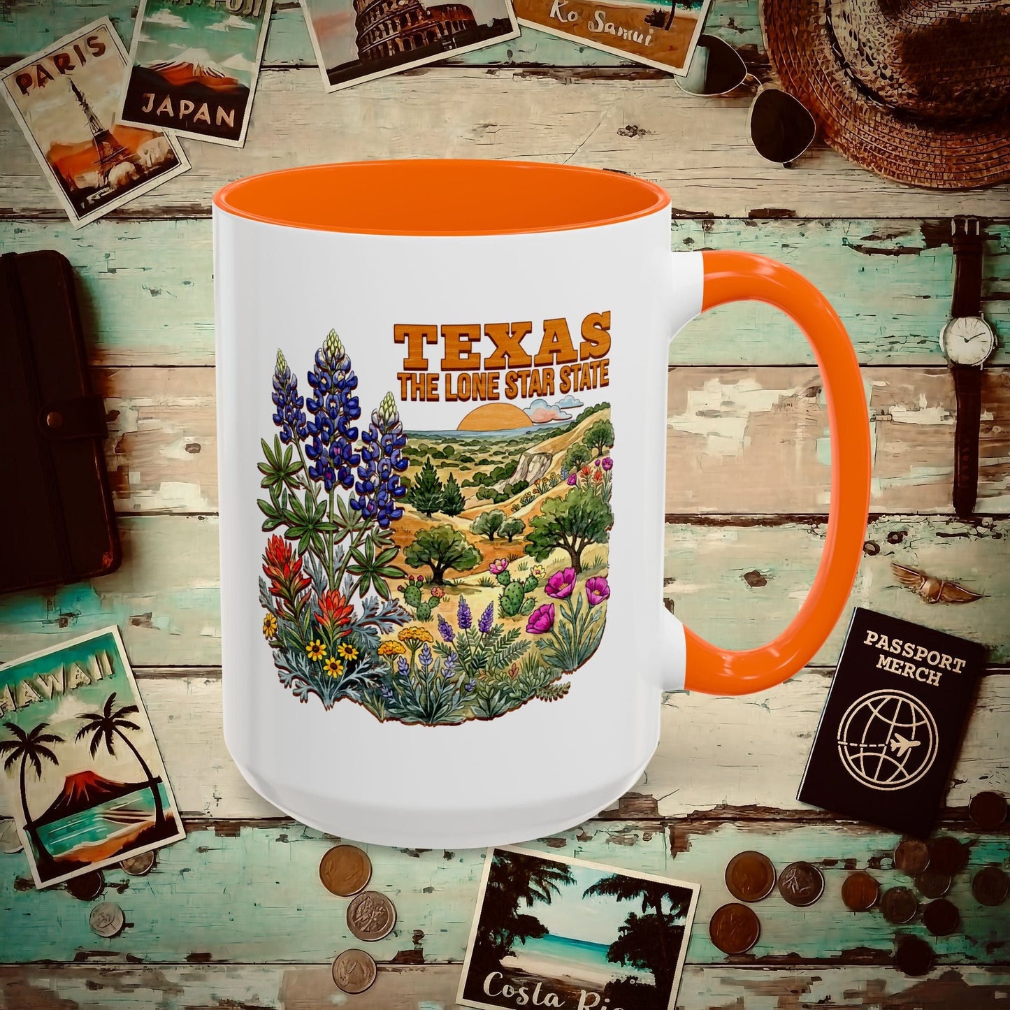 Texas Flowers in Watercolored Oak 15oz Mug Orange / 15oz