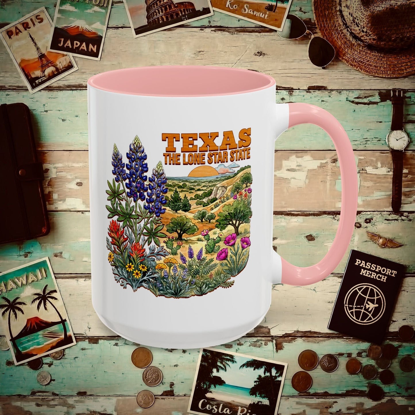 Texas Flowers in Watercolored Oak 15oz Mug Pink / 15oz