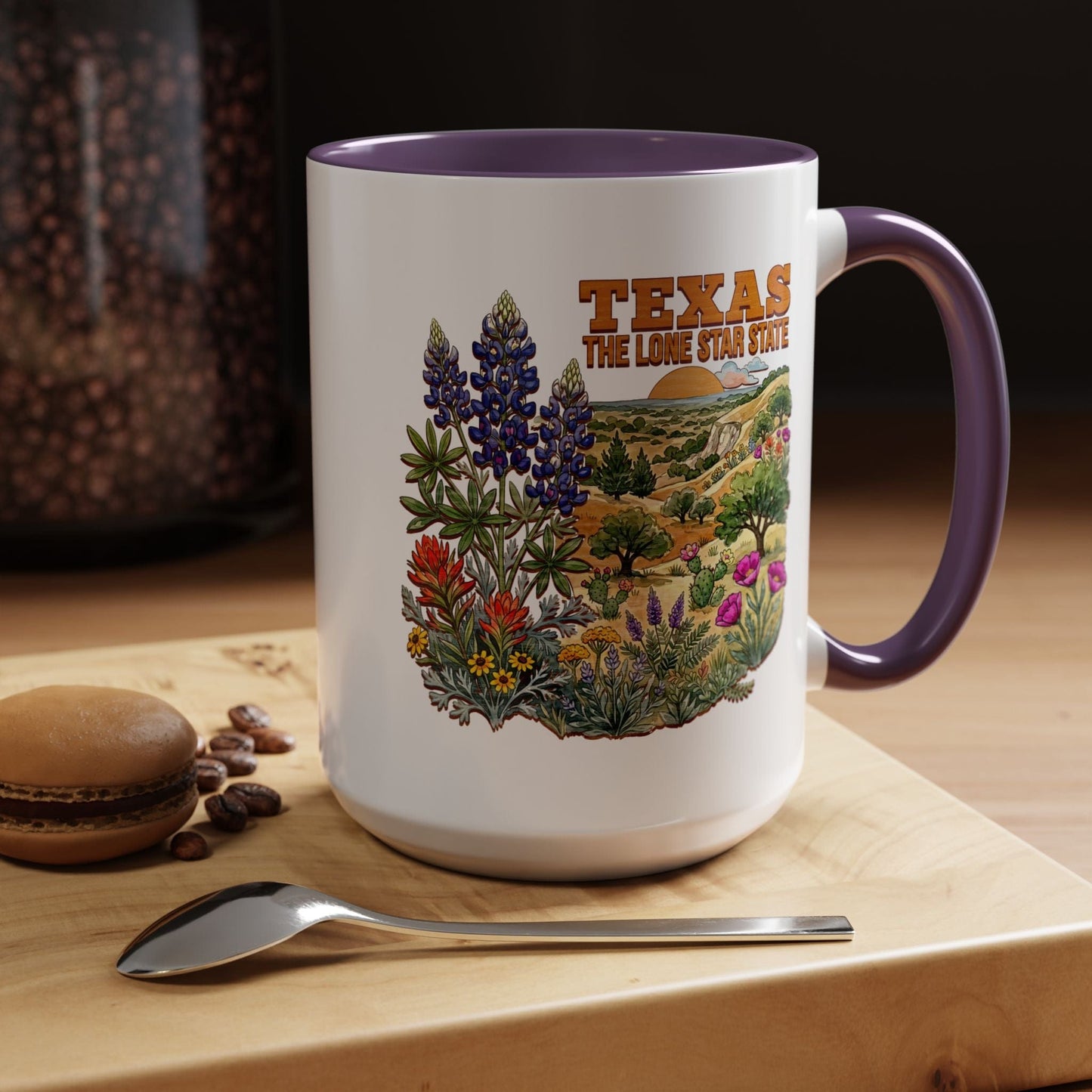 Texas Flowers in Watercolored Oak 15oz Mug Purple / 15oz