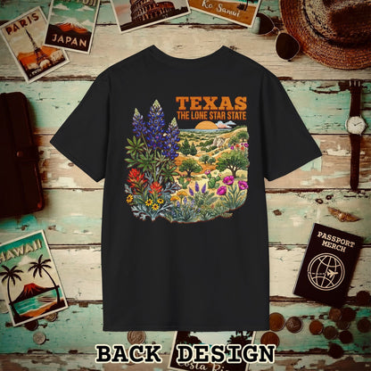 Texas Flowers in Watercolored Oak Back Print T-Shirt Black / S